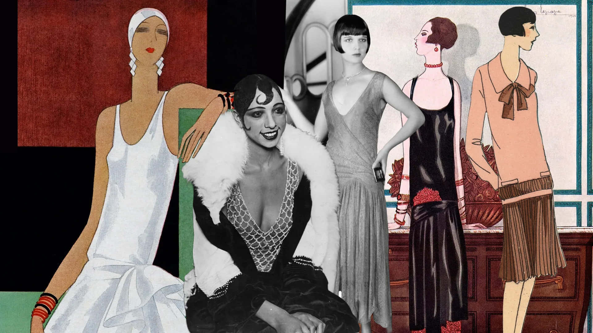 1920s Flapper Fashion Collage Background