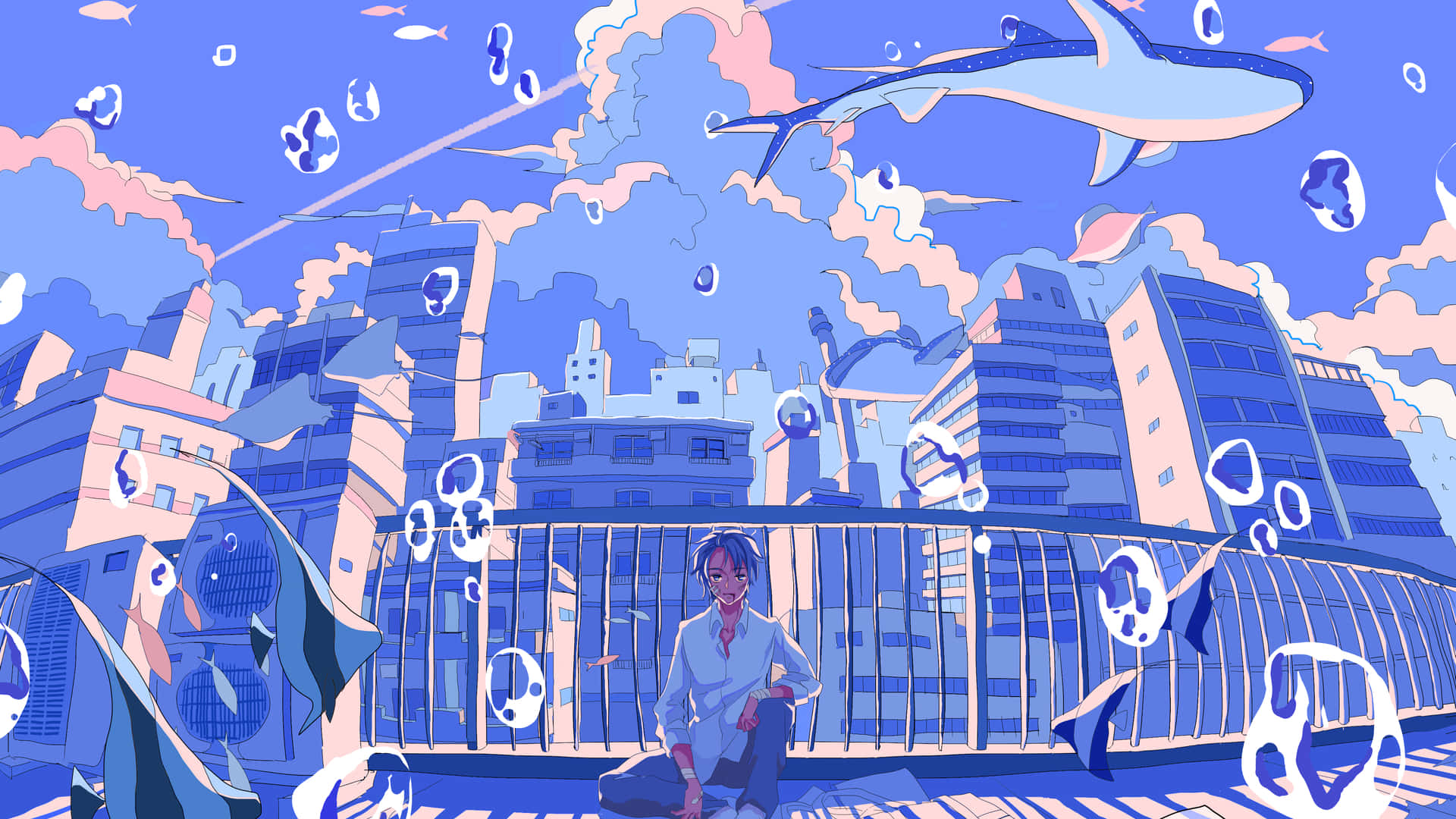 1920x1080 Anime Blue Aesthetic Background