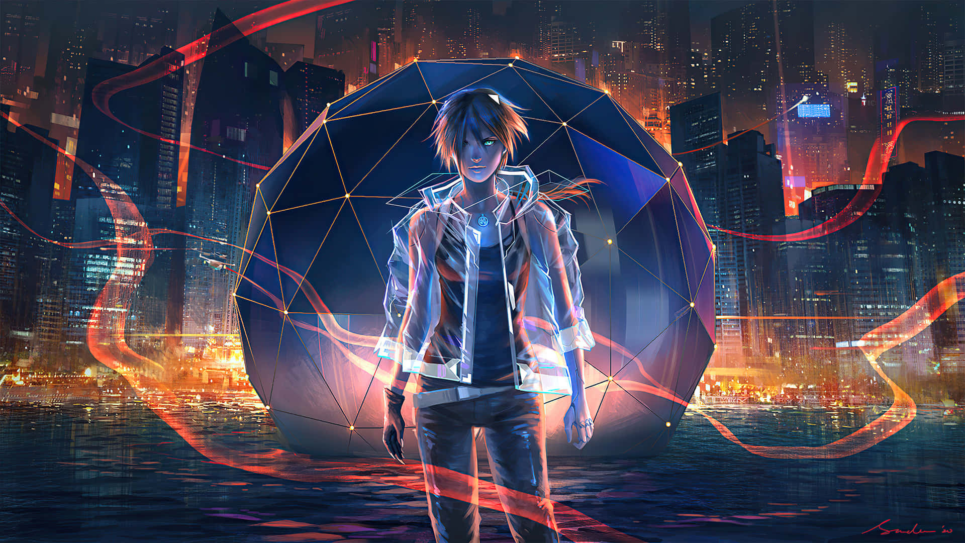 1920x1080 Anime Boy Polygon Background