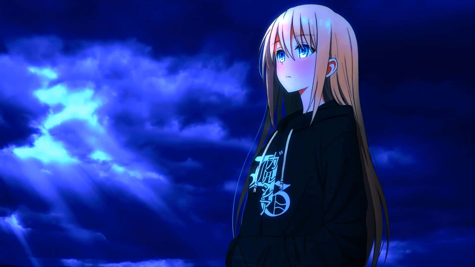 1920x1080 Anime Girl Dark Blue Background