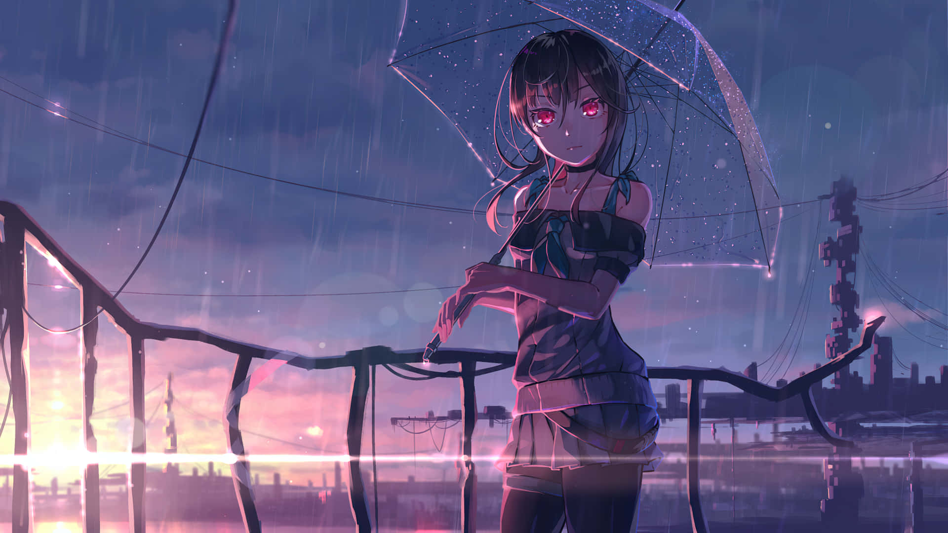 1920x1080 Anime Girl In Rain Background