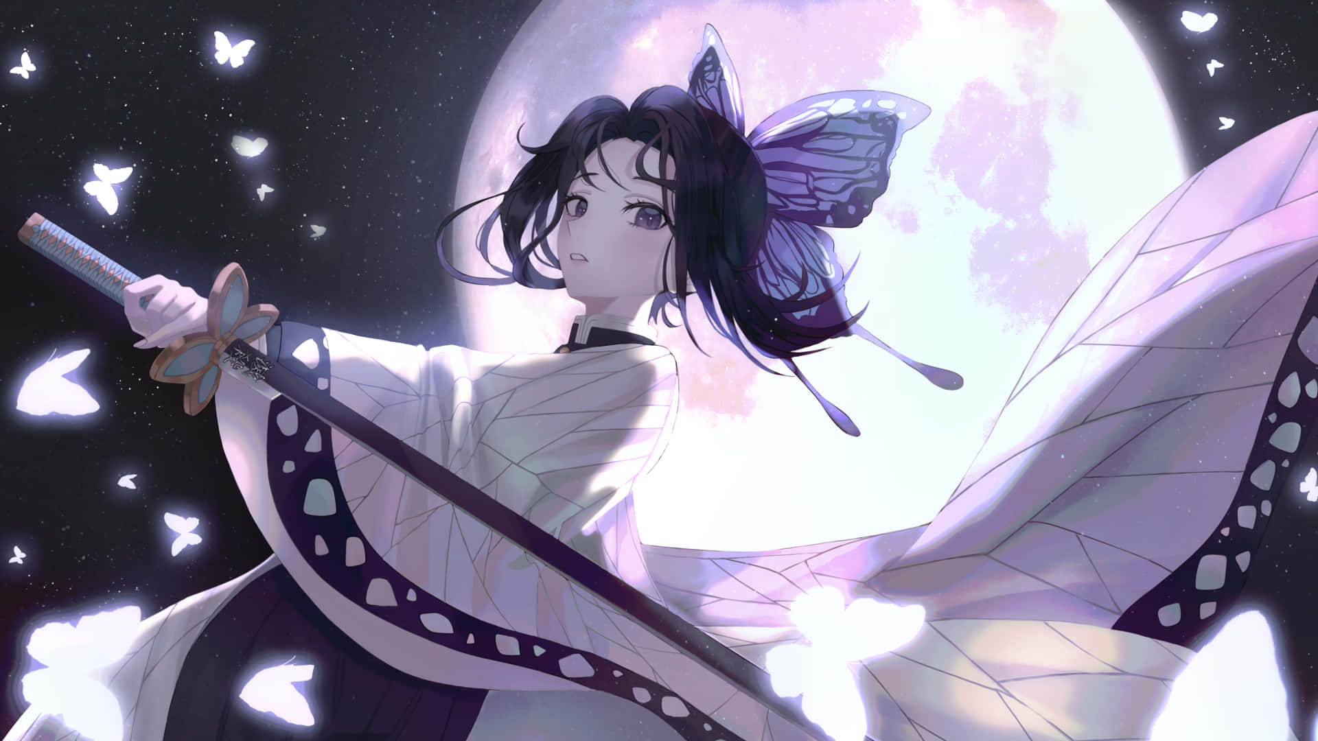 1920x1080 Anime Shinobu Kocho Black Purple Background