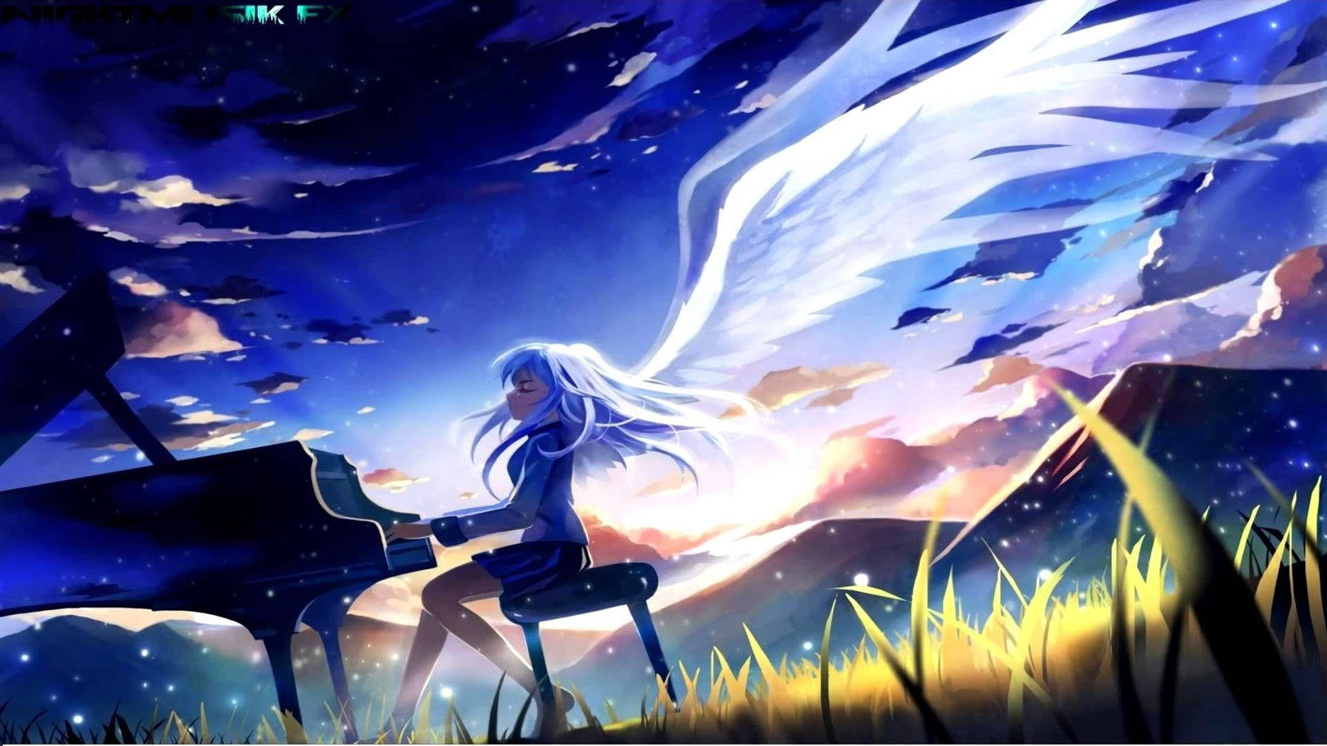 1920x1080 Full Hd Angel Playing Piano Background