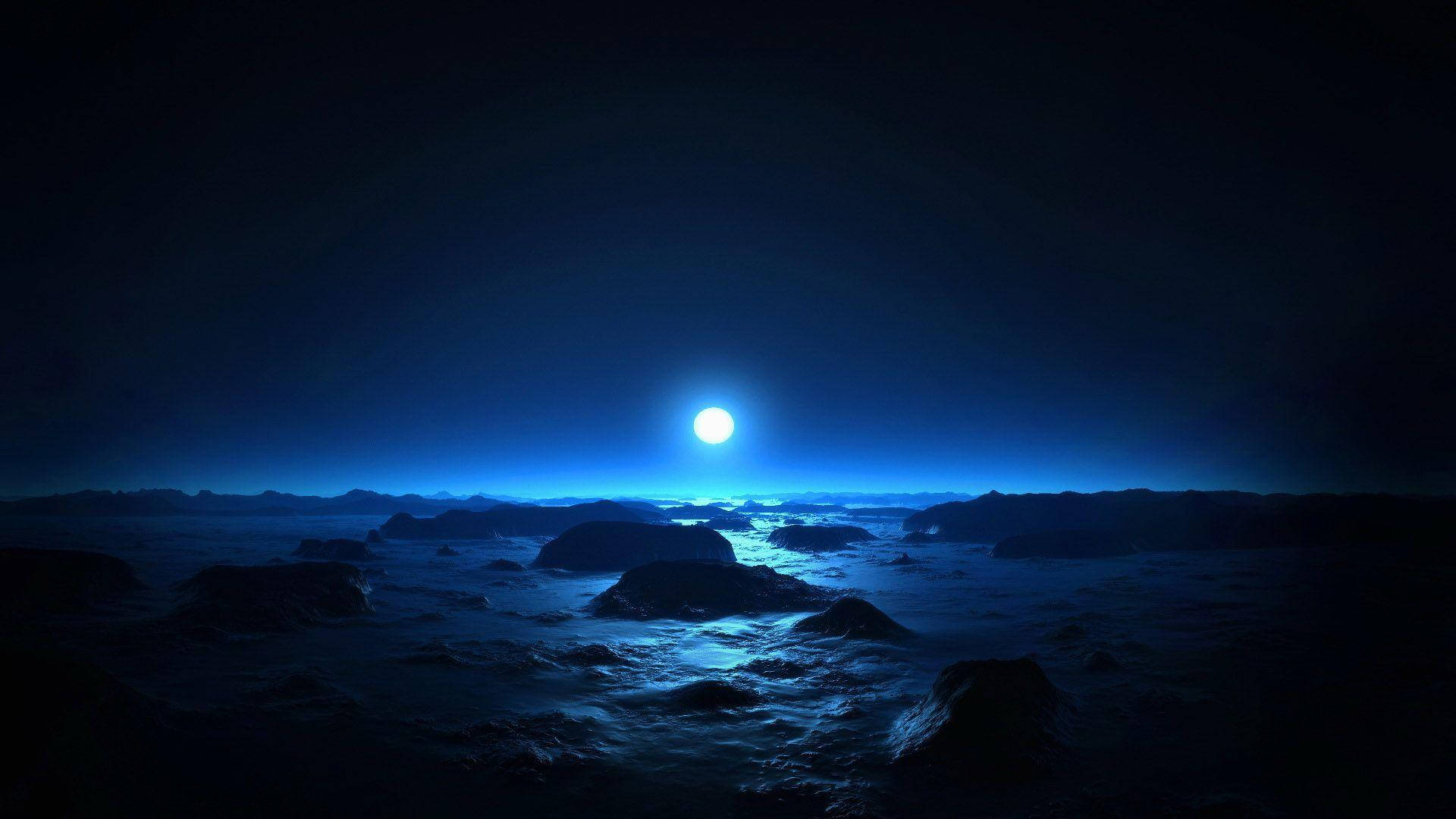 1920x1080 Full Hd Moon Over Islands Background