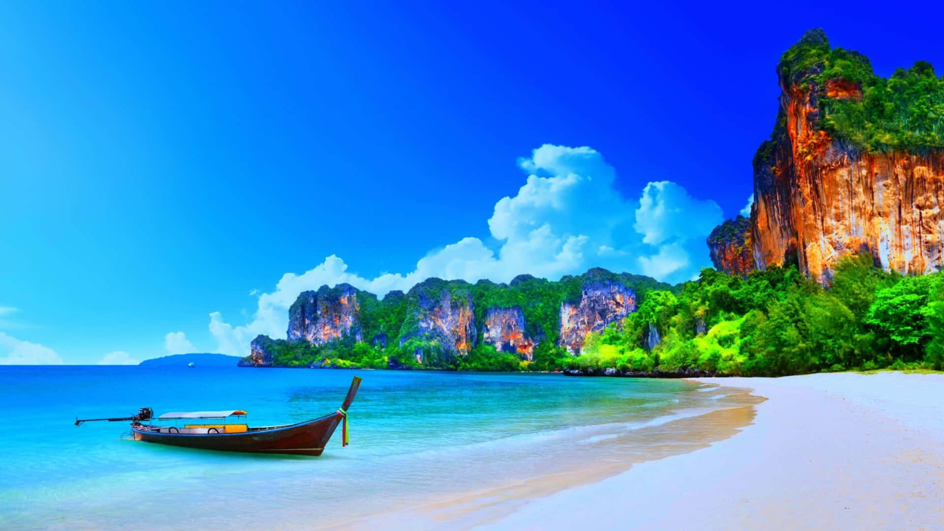 1920x1080 Hd Beach Boat Background