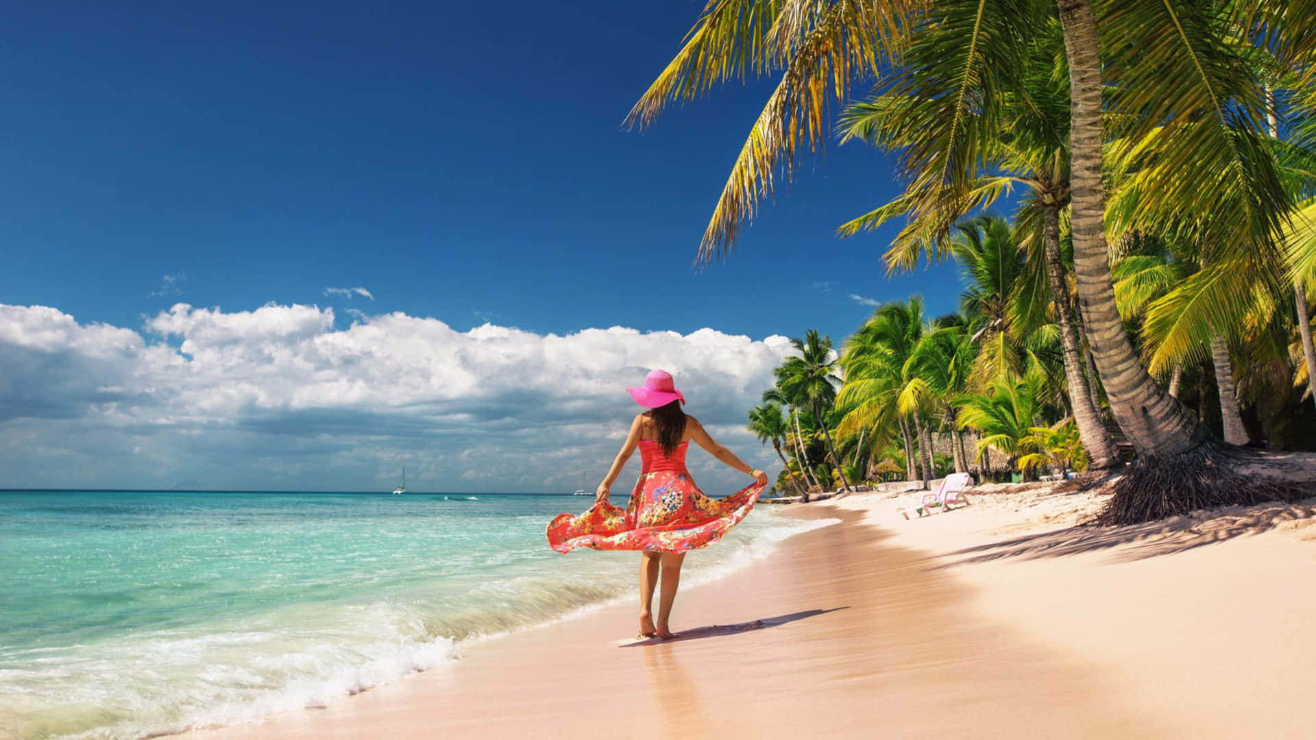 1920x1080 Hd Beach Woman In Dress Background