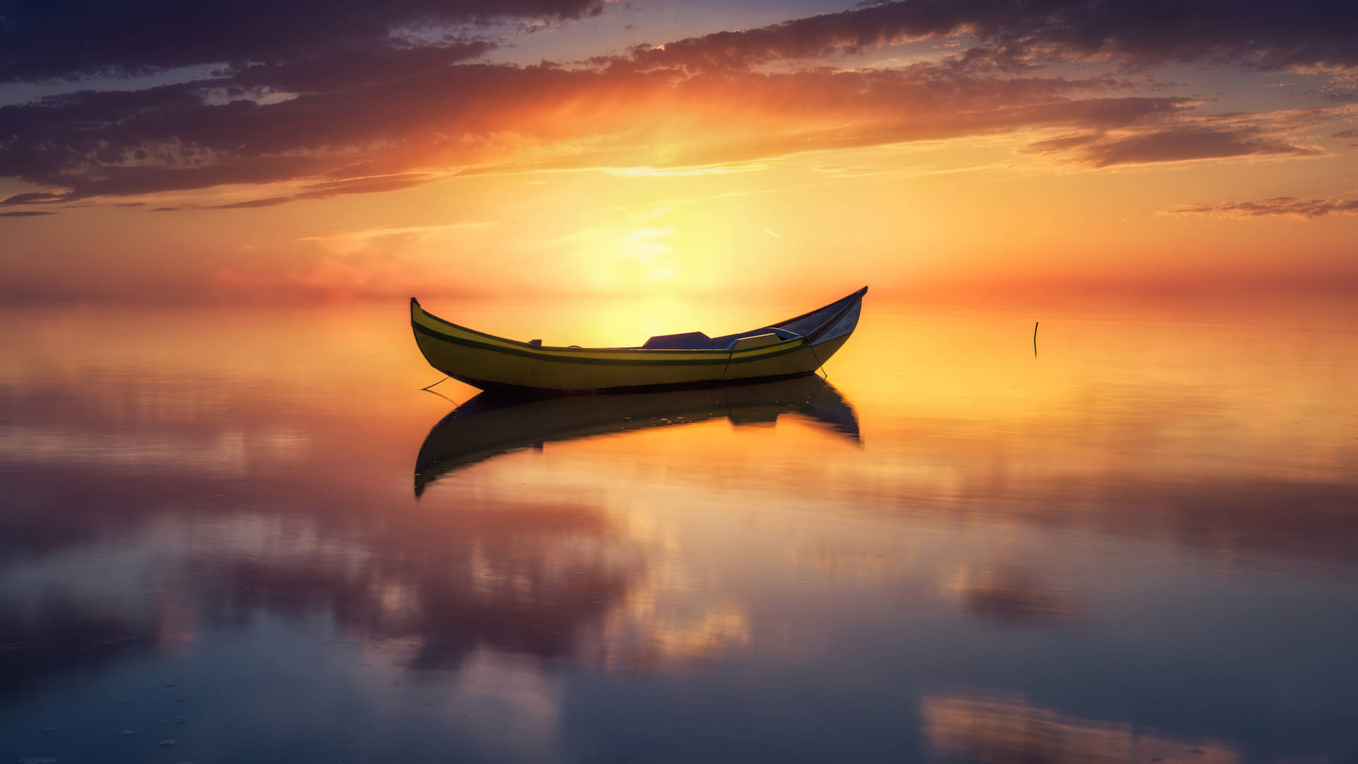 1920x1080 Hd Boat Reflection Sunset Background