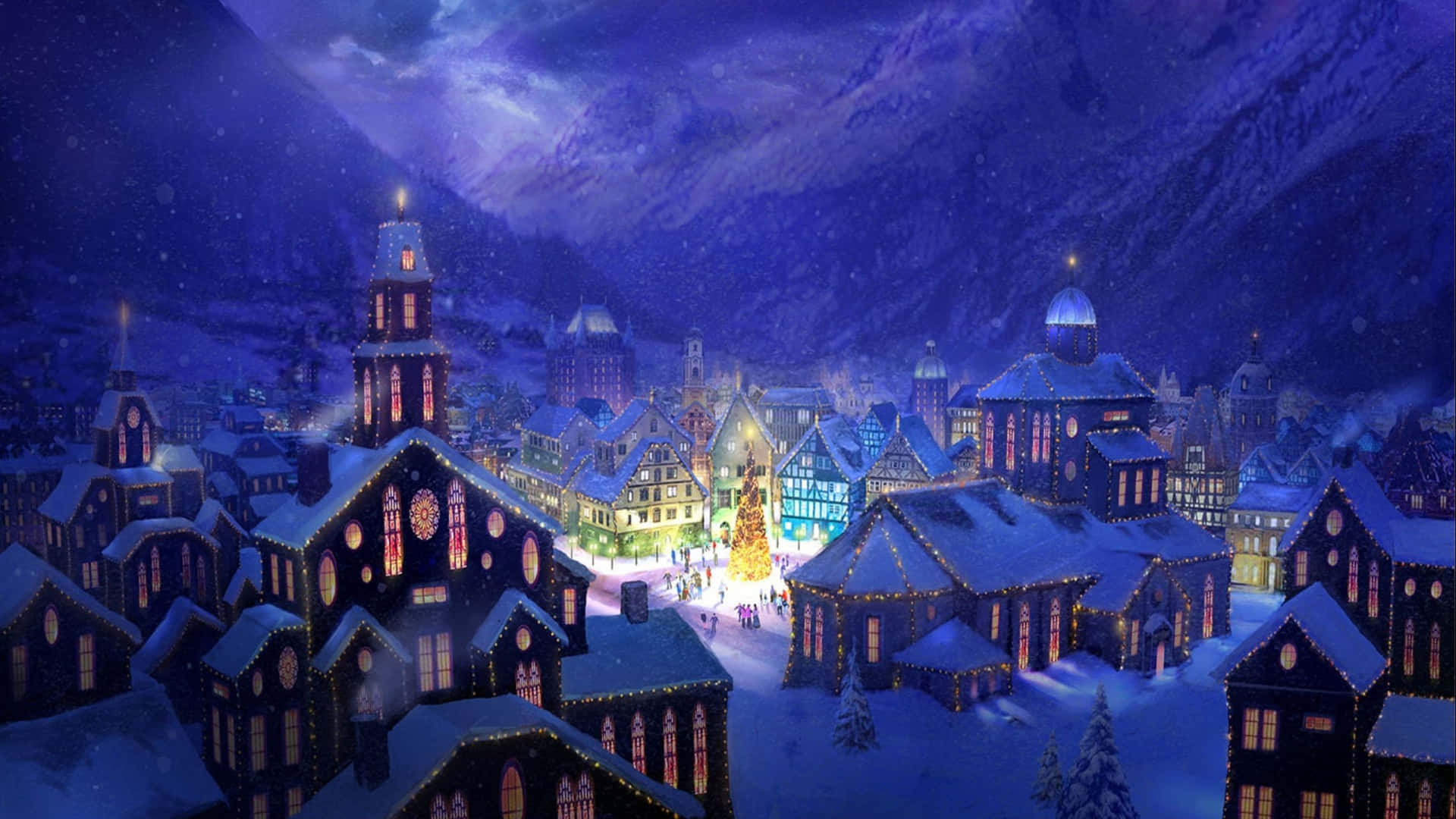 1920x1080 Hd Christmas Mountain Village Background