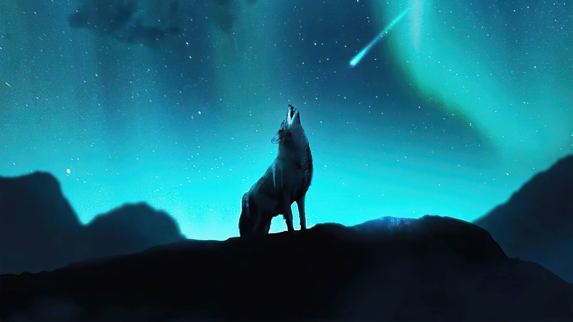 1920x1080 Hd Howling Wolf Aurora Borealis