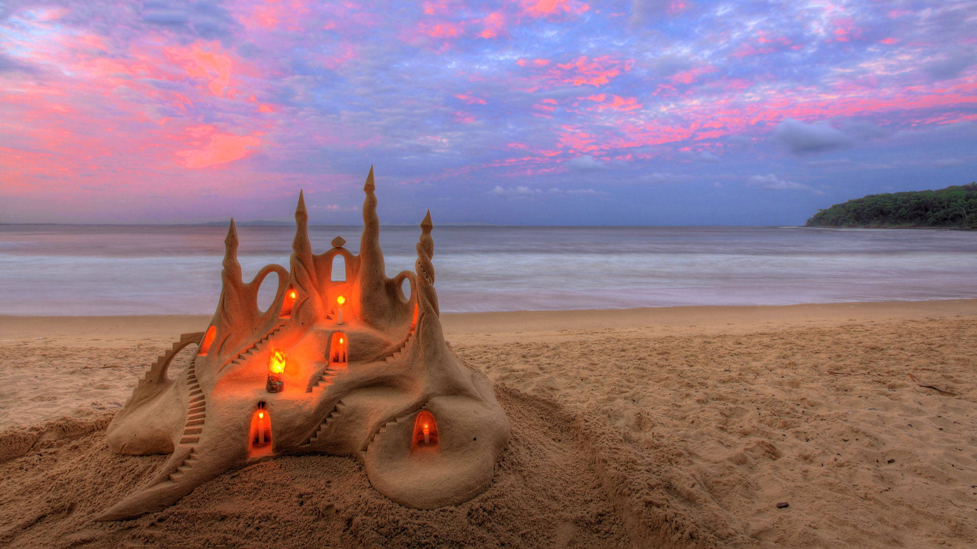 1920x1080 Hd Summer Beach Sand Castle Background