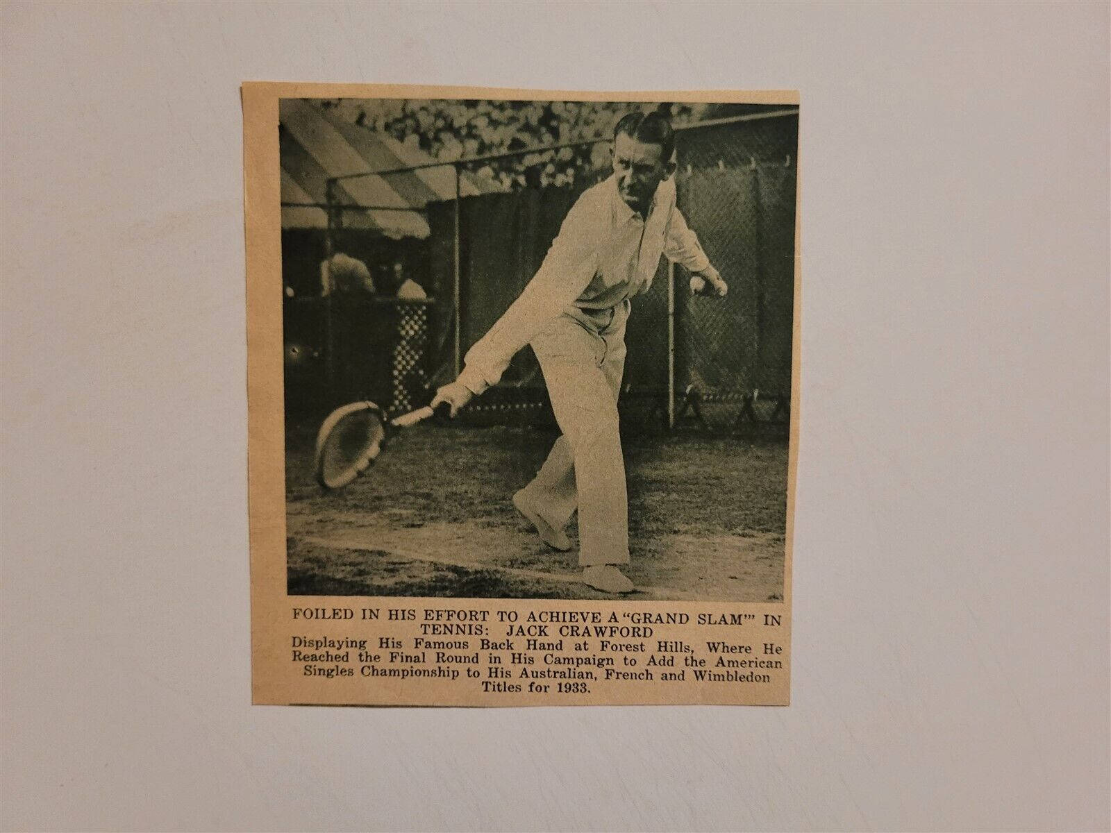 1933 Newspaper Clipping Jack Crawford