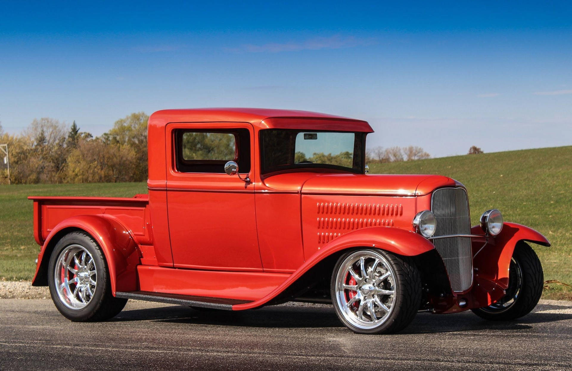 1935 Red Old Ford Truck Background