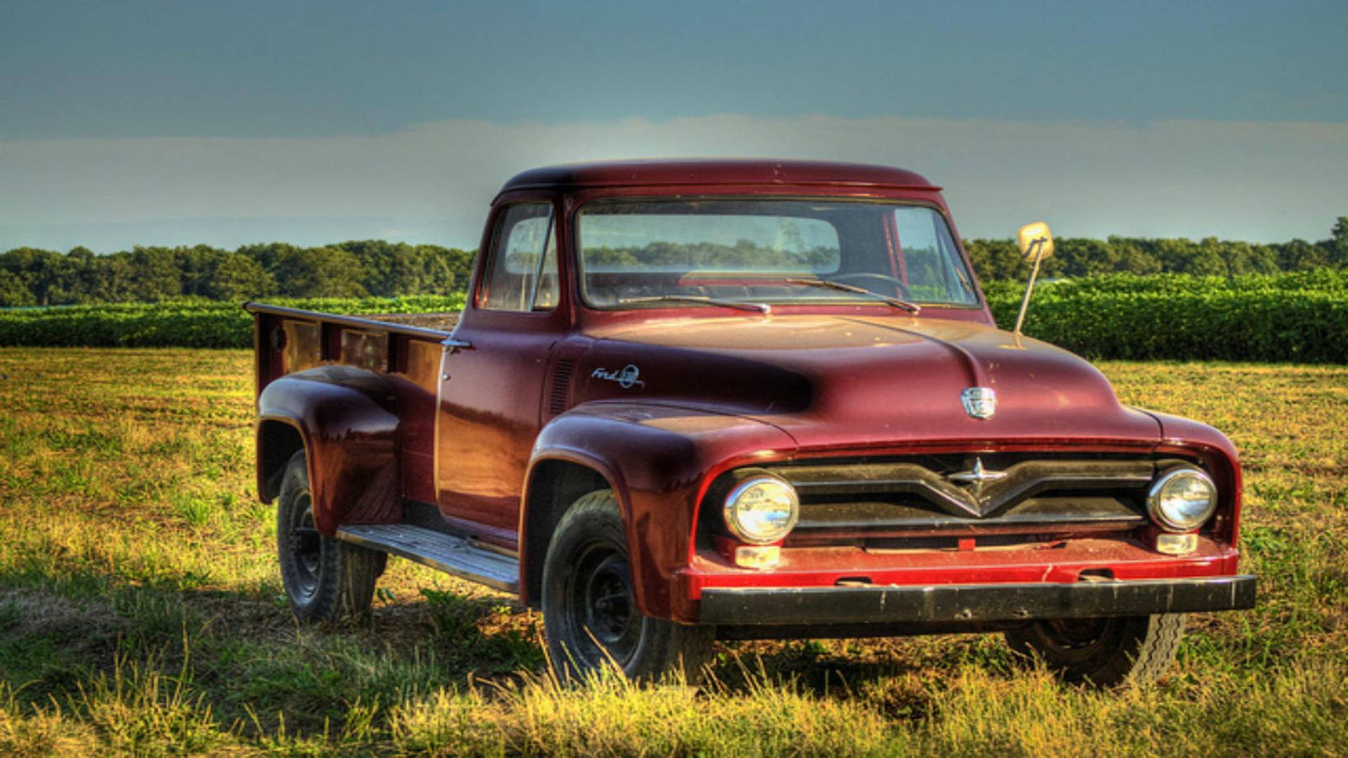 1953 Red Old Ford Truck Background