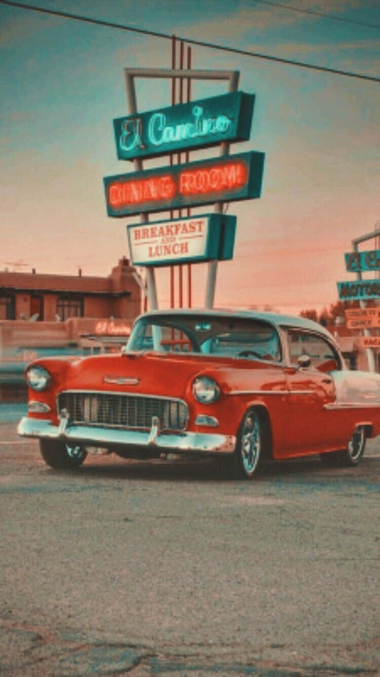 1955 Chevrolet Bel Air Red Retro 80s Aesthetic Background