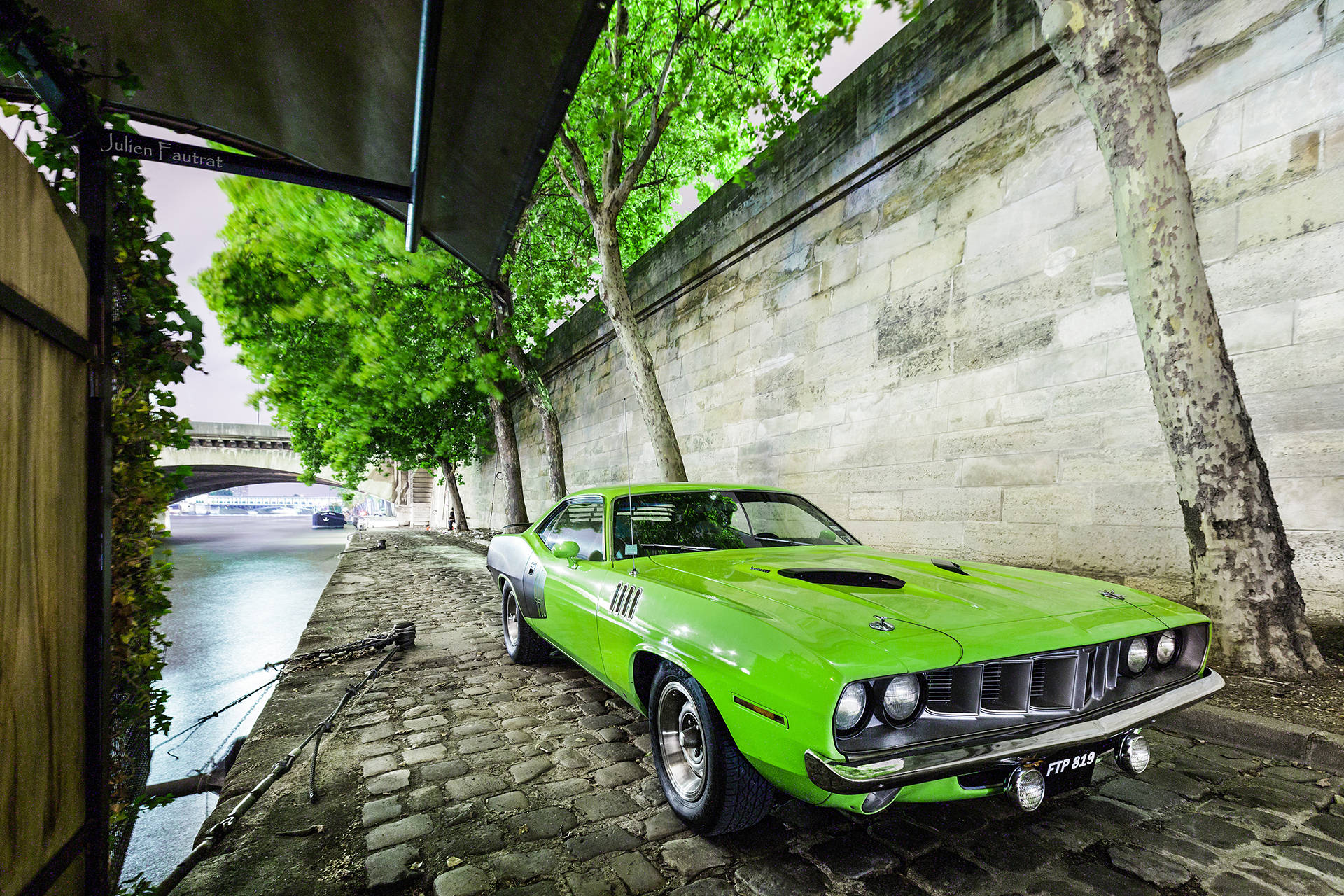 1971 Lime Green Plymouth Barracuda Background