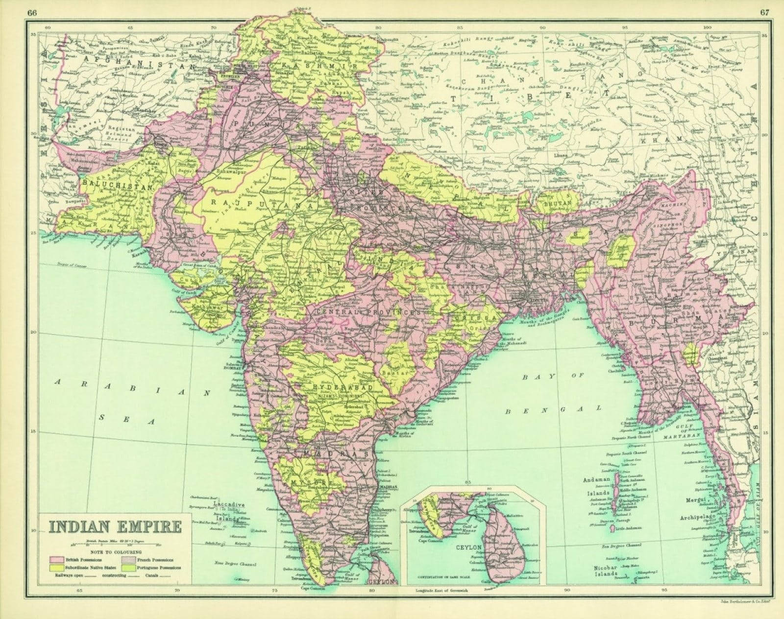 1990 British India Map Background