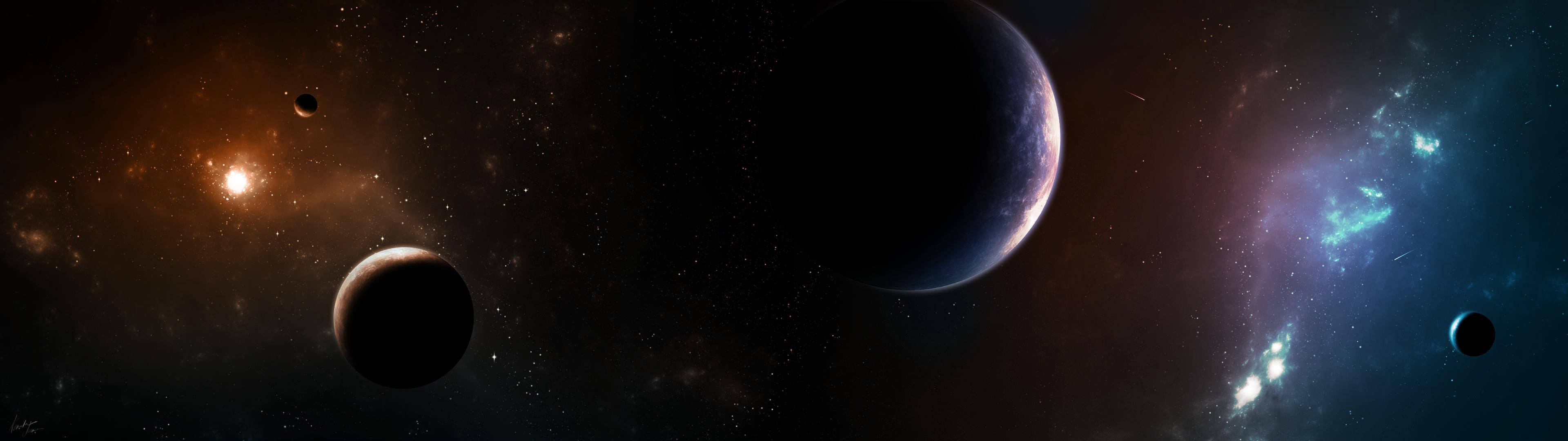 2 Monitor Stars And Planets Background