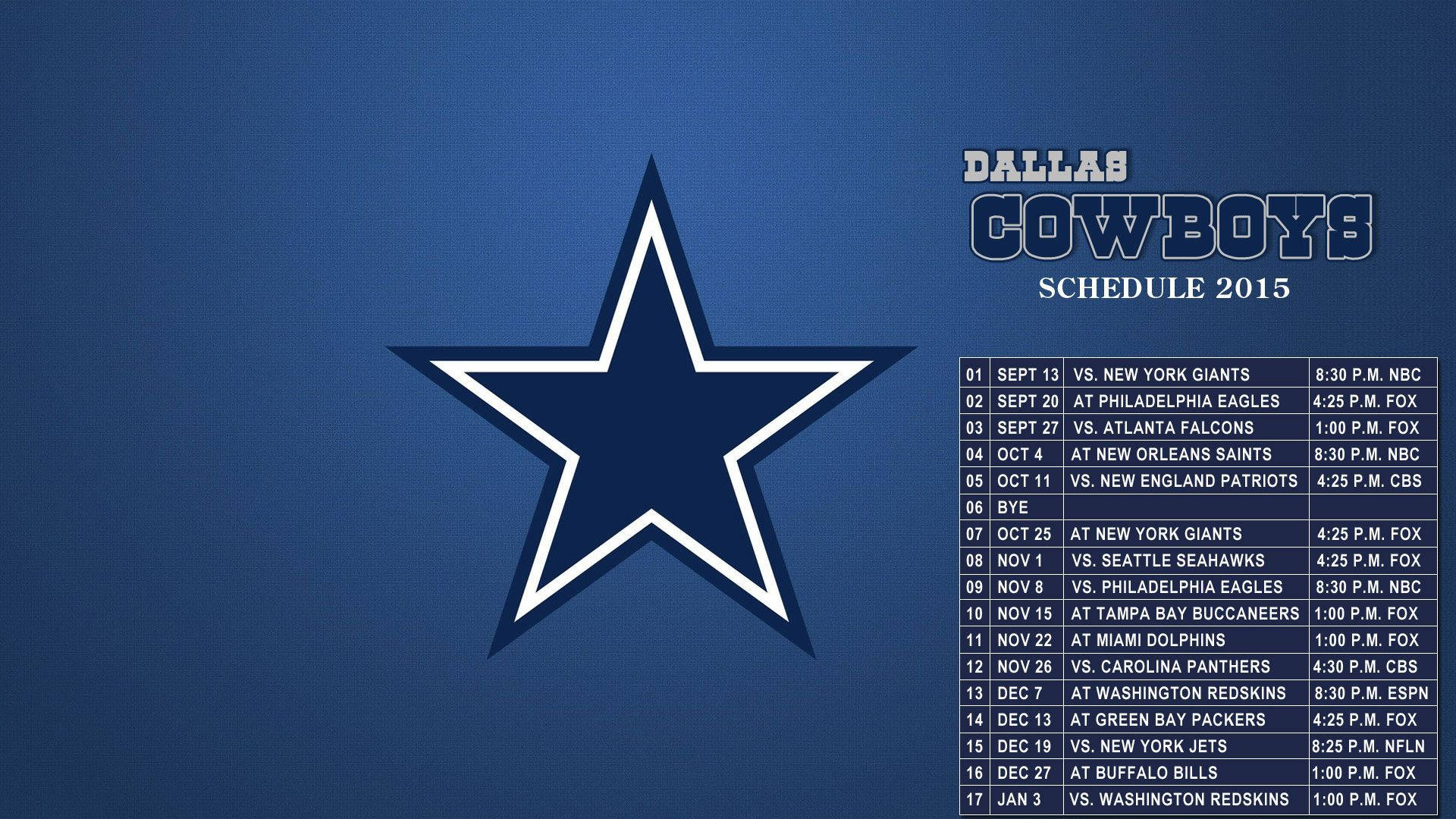 2015 Dallas Cowboys Schedule Background