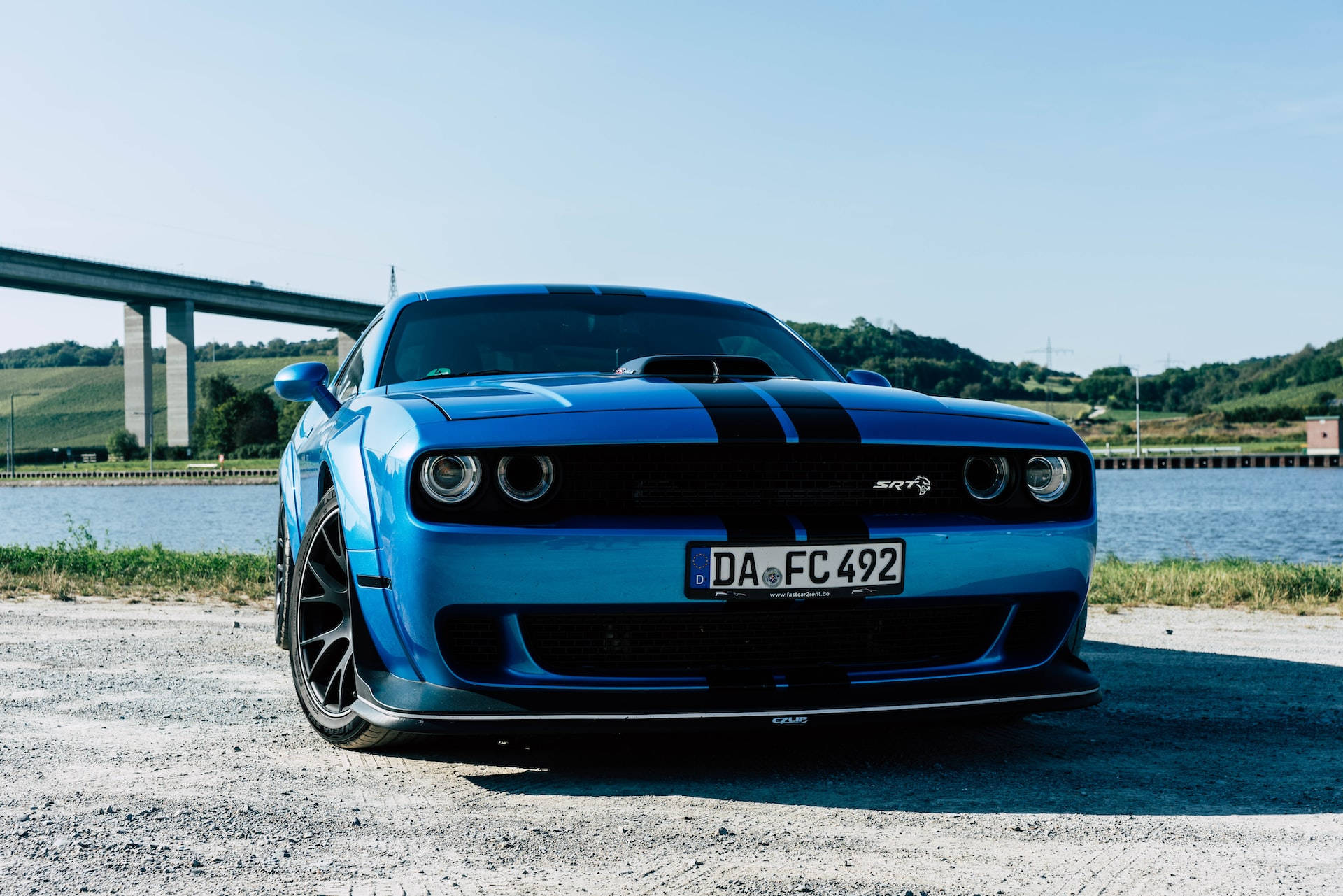 2019 Blue Dodge Challenger Front View Background