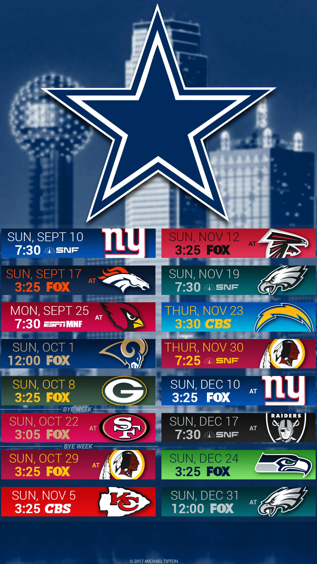 2019 Dallas Cowboys Football Schedule Background