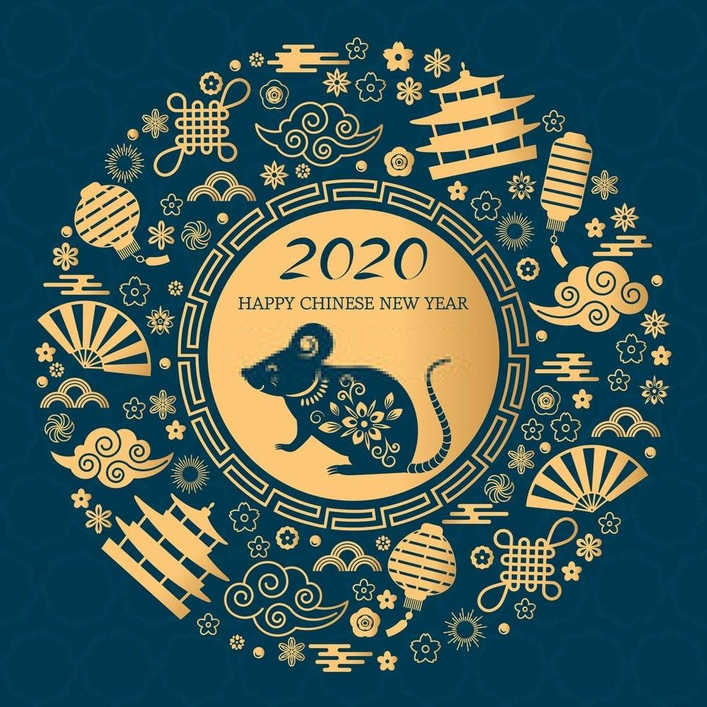 2020 Happy Chinese New Year Rat Blue And Gold Theme Background