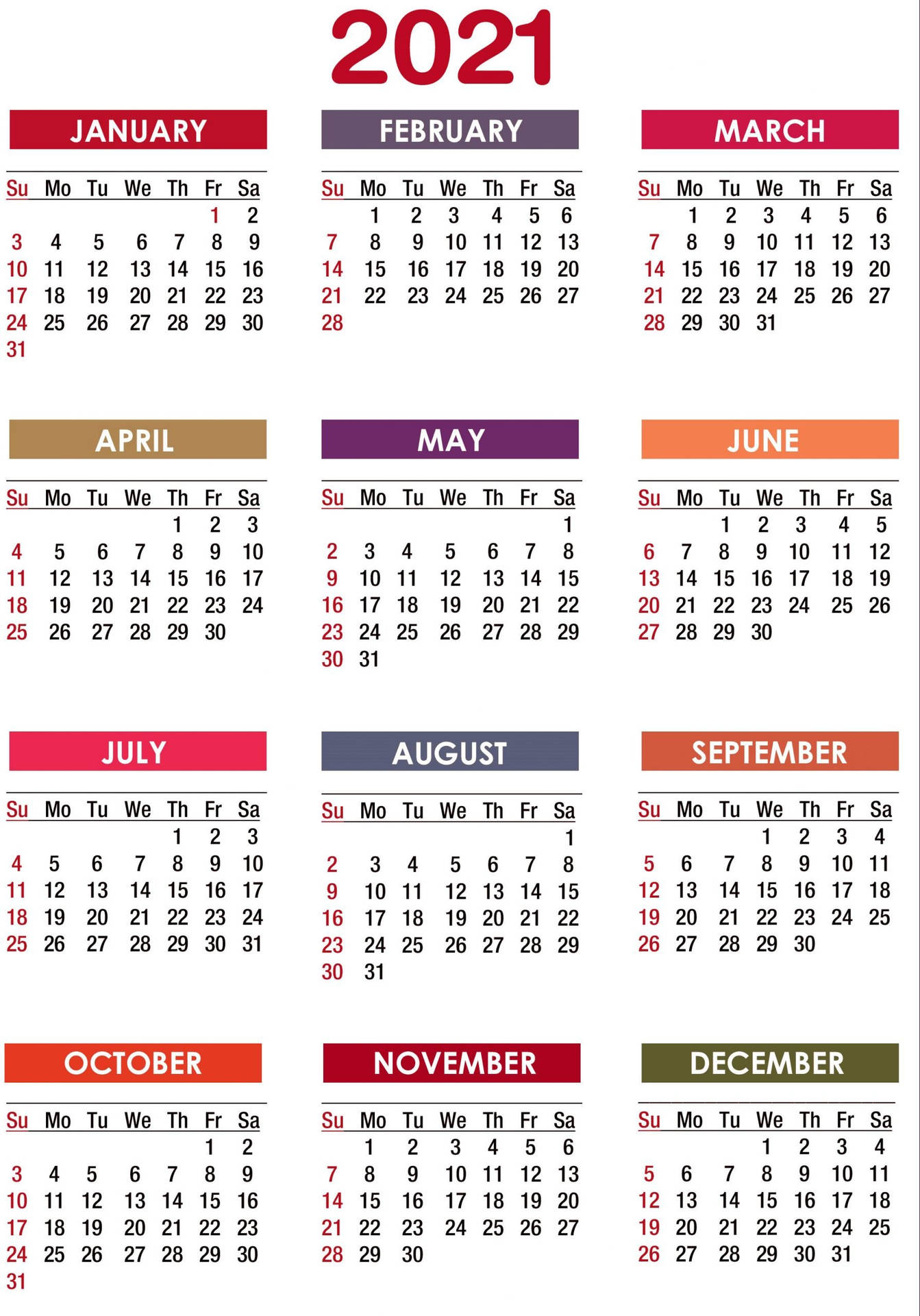 2021 Calendar With Holidays And Holidays