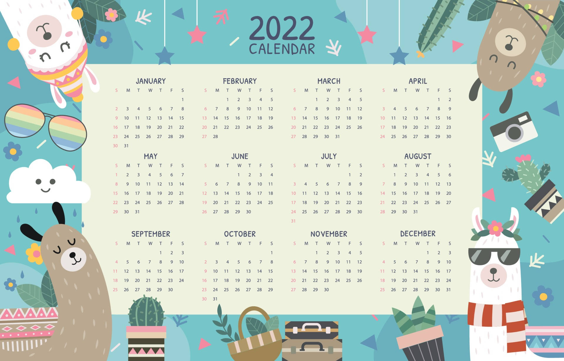 2022 Calendar Doodle Background