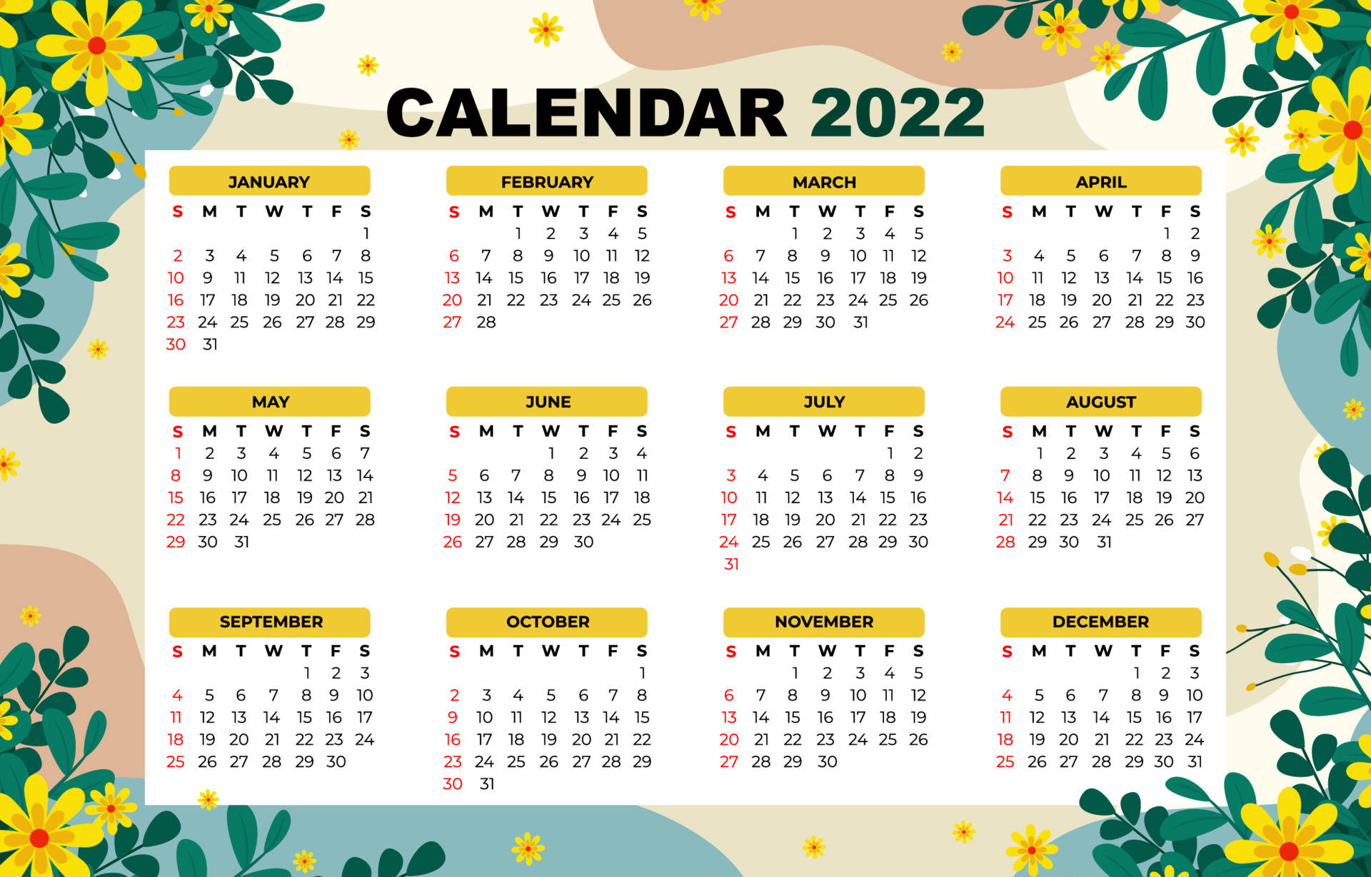 2022 Calendar With Daffodil Flower Background