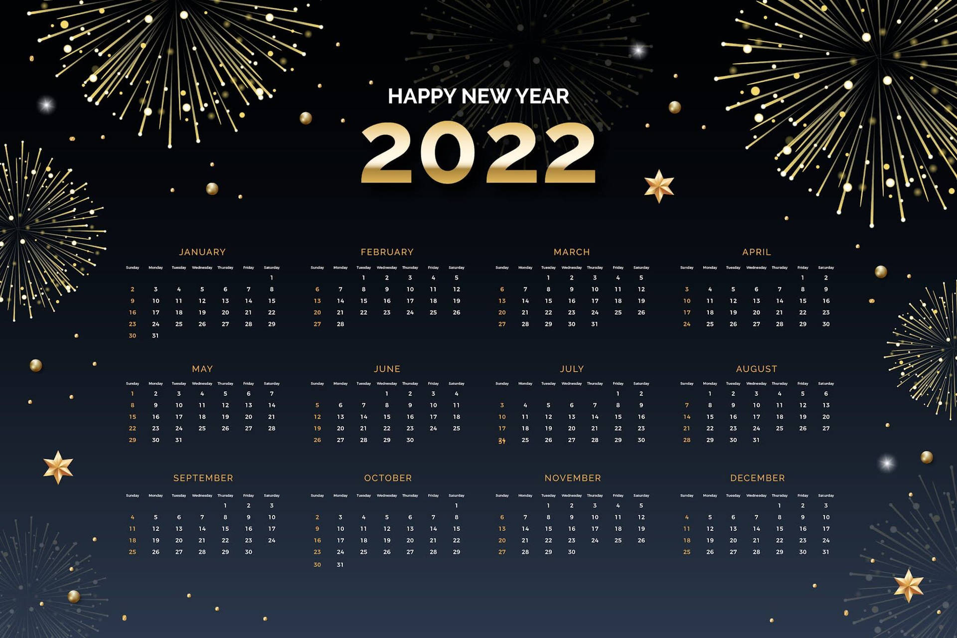 2022 Calendar With Fireworks Background
