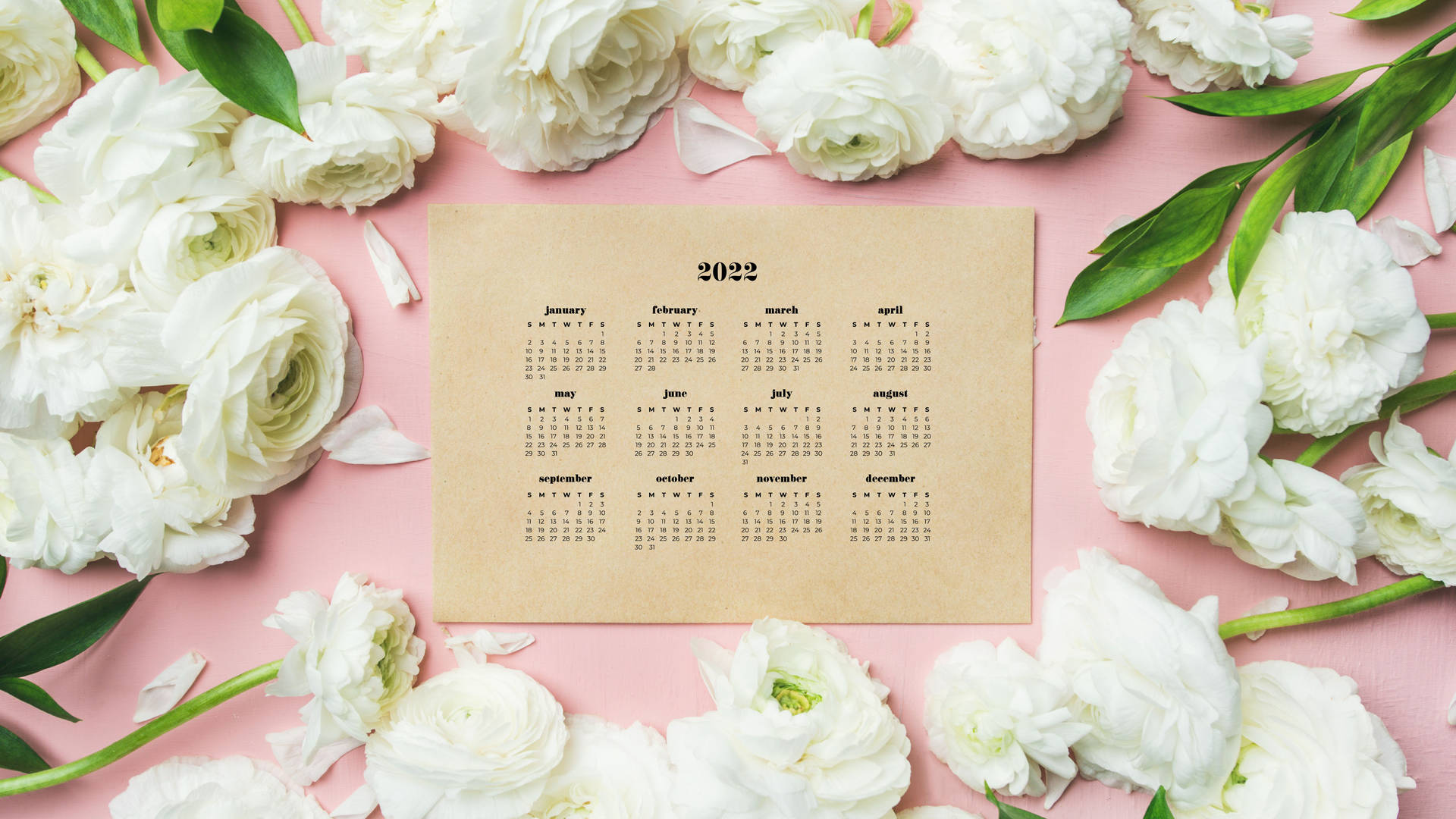 2022 Calendar With Peonies Flower Background