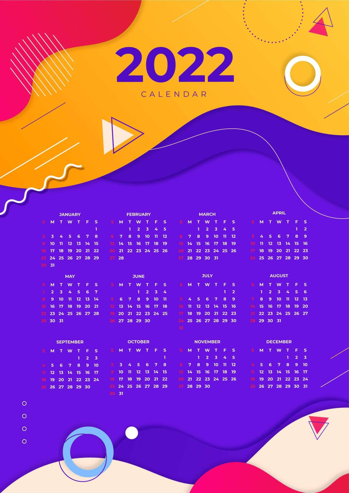 2022 Calendar With Shapes Background