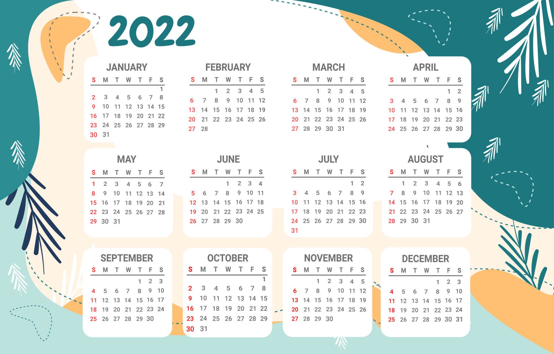 2022 Tropical Themed Calendar Background