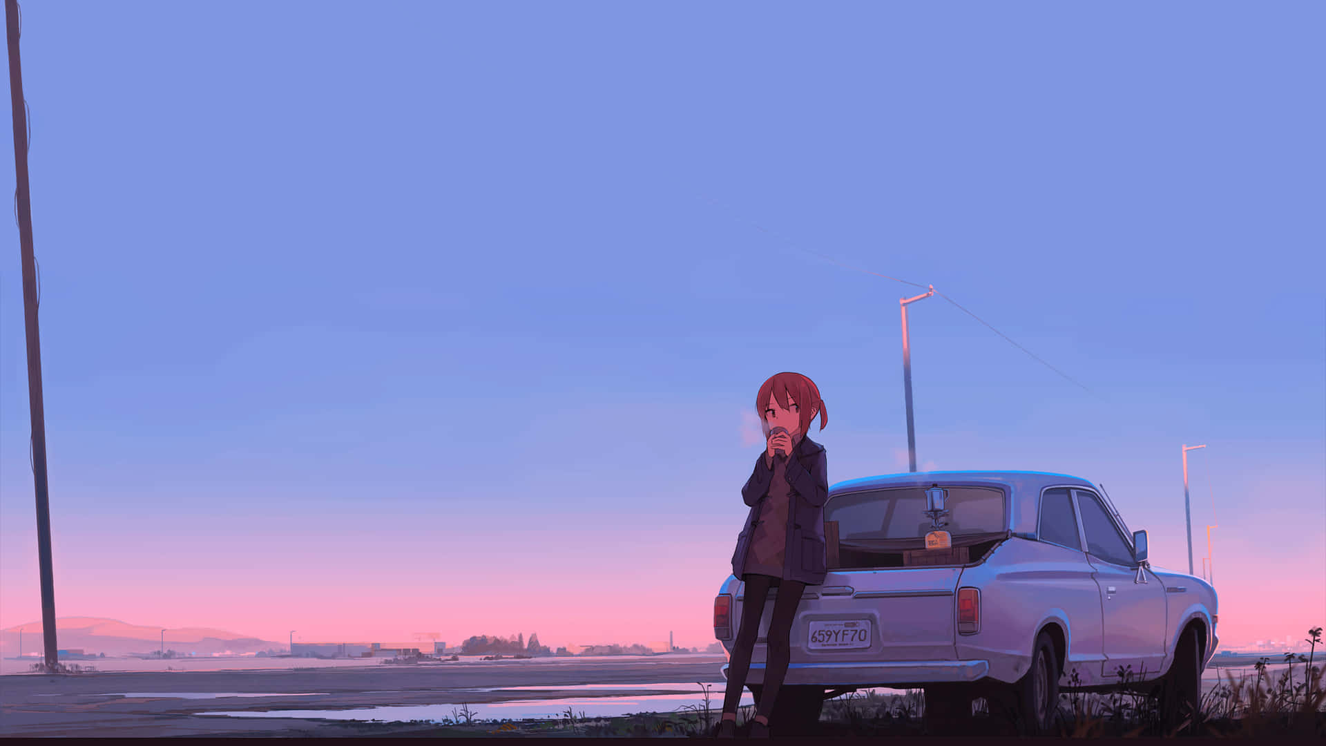 2048x1152 Aesthetic Anime Girl Leaning On Car