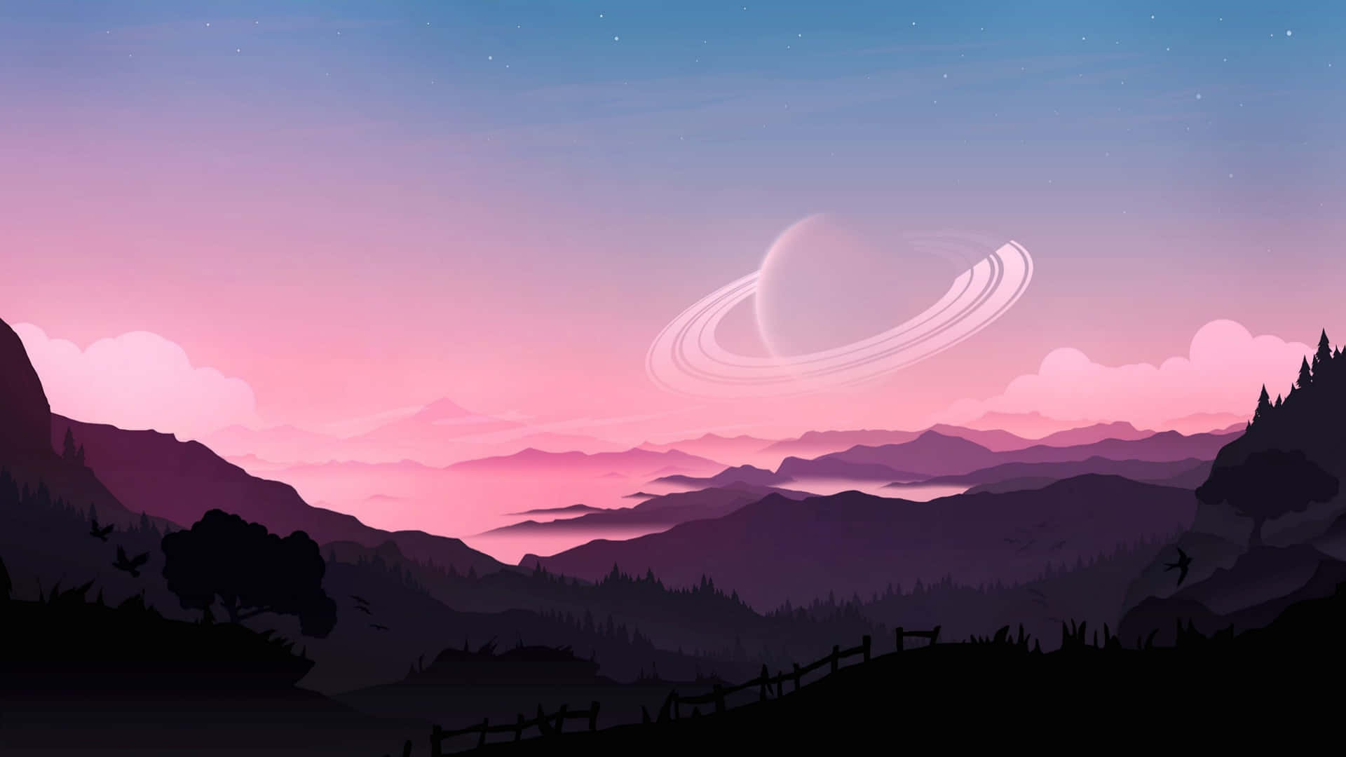 2048x1152 Aesthetic Pink Sky Mountain View Background