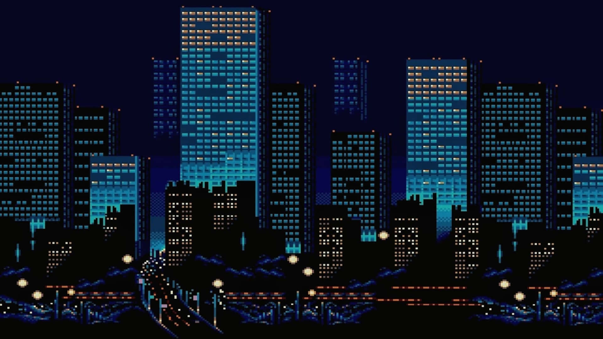 2048x1152 Aesthetic Pixel Night City Background