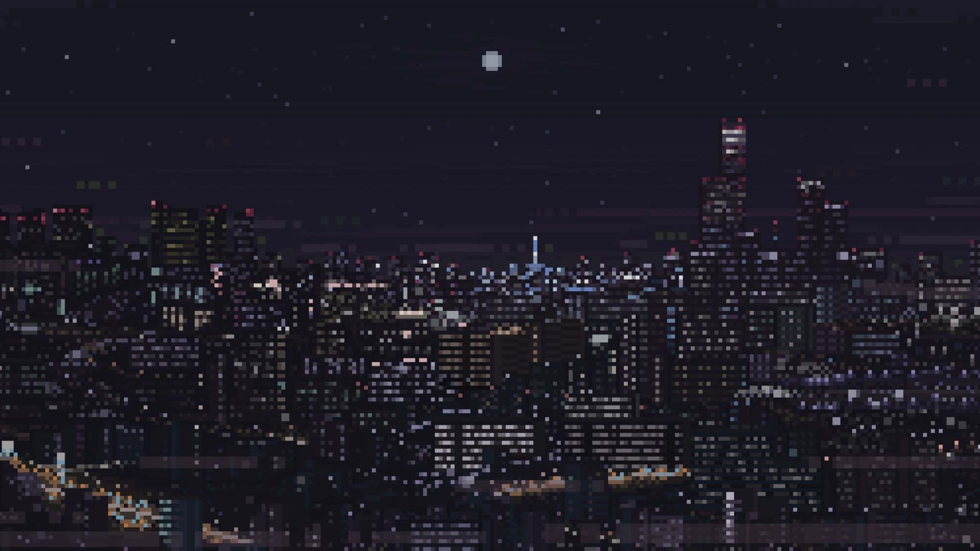 2048x1152 Aesthetic Pixelated Night City Background