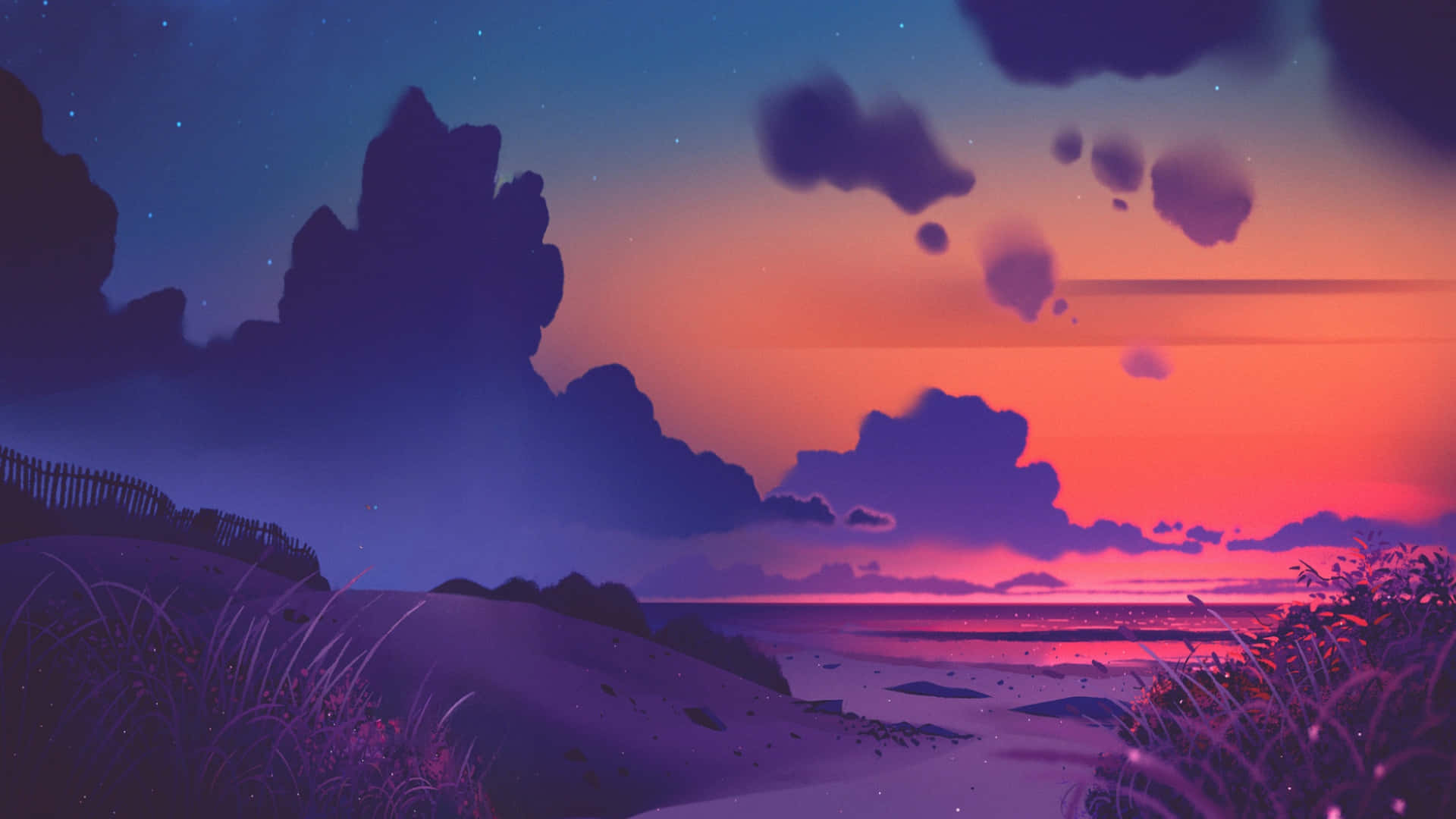 2048x1152 Aesthetic Sunset Beach Digital Art