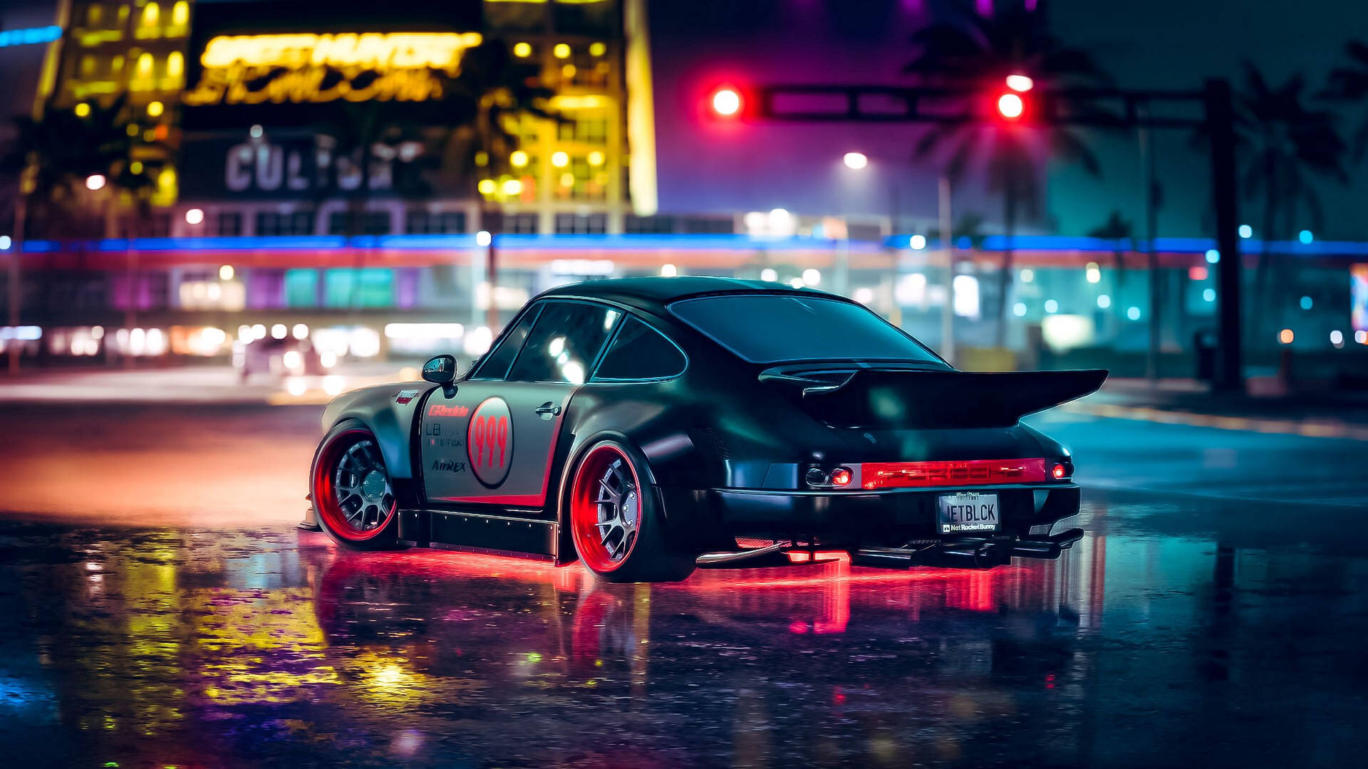 2560 X 1440 Car Porsche In Neon Aesthetic Background