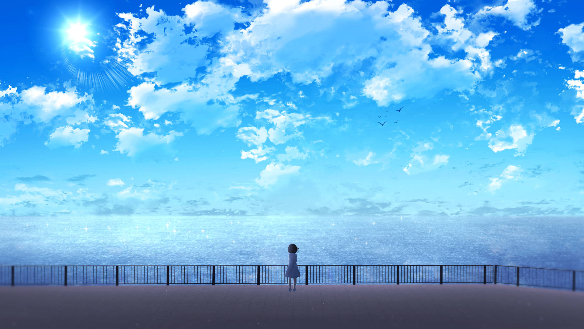2560 X 1440 Lonley Anime Girl Looking At The Sea Background