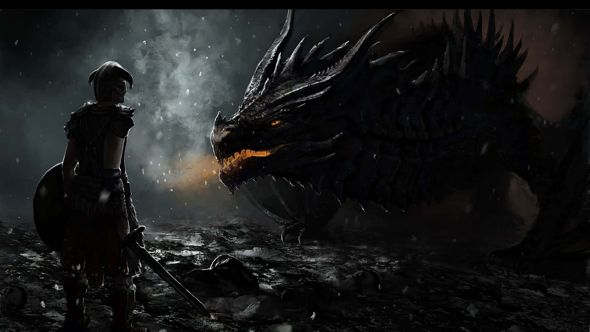 2560 X 1440 Skyrim Dark Dragon And Man