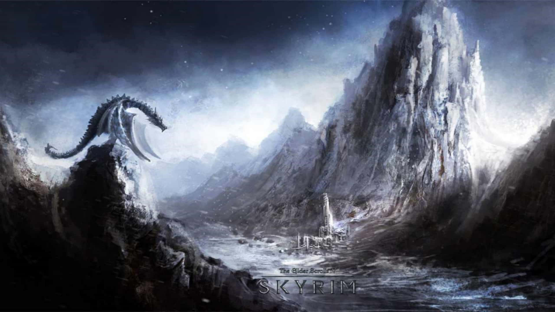 2560 X 1440 Skyrim Dragon On Mountain Background
