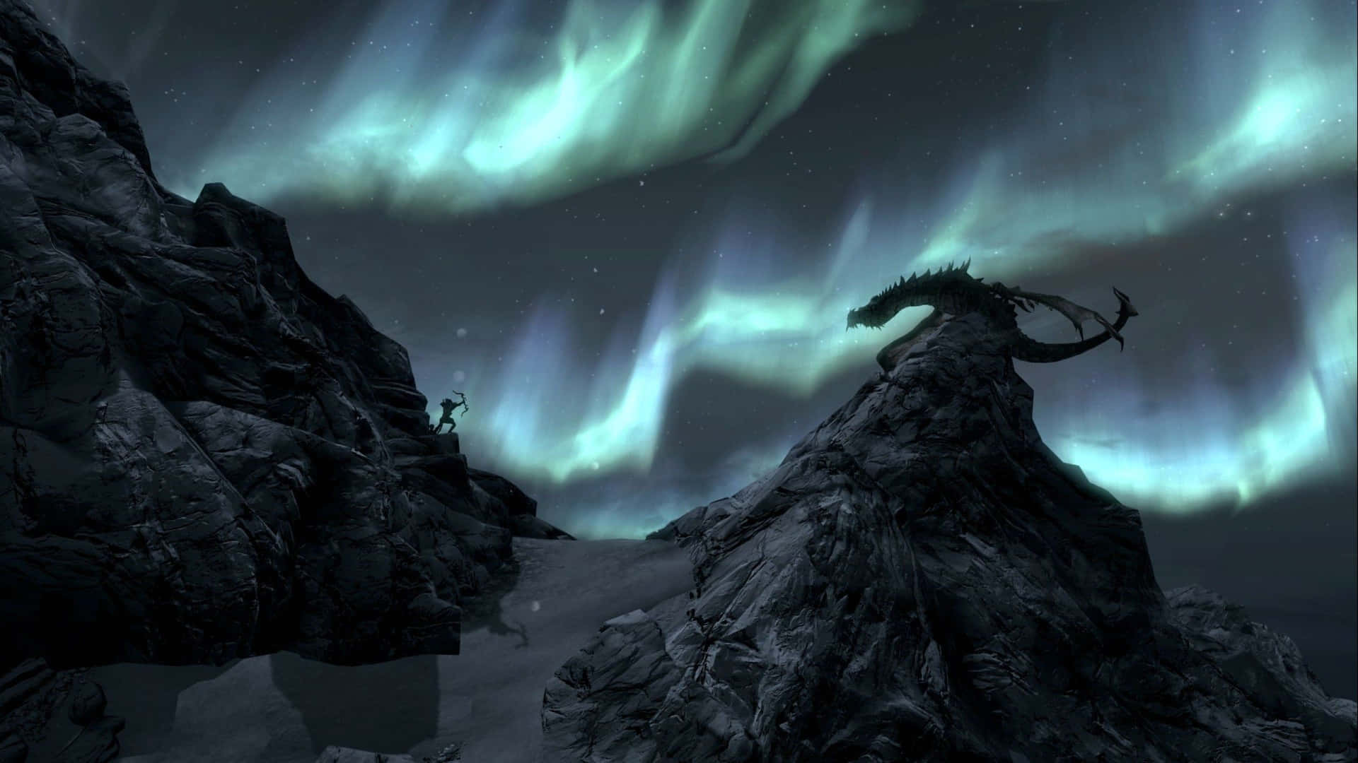 2560 X 1440 Skyrim Dragon With Northern Lights