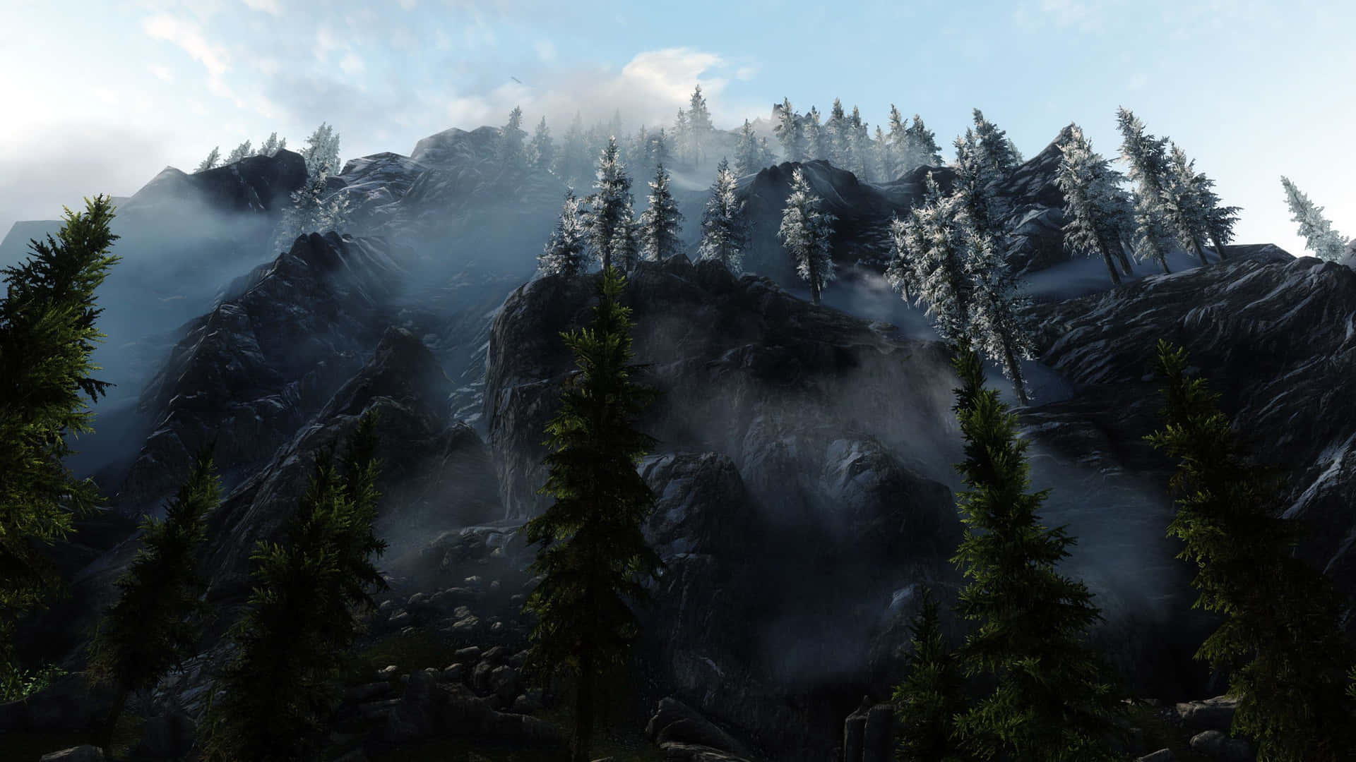 2560 X 1440 Skyrim Foggy Mountain Background