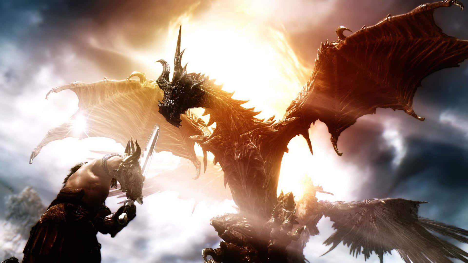 2560 X 1440 Skyrim Sunset Red Dragon Background