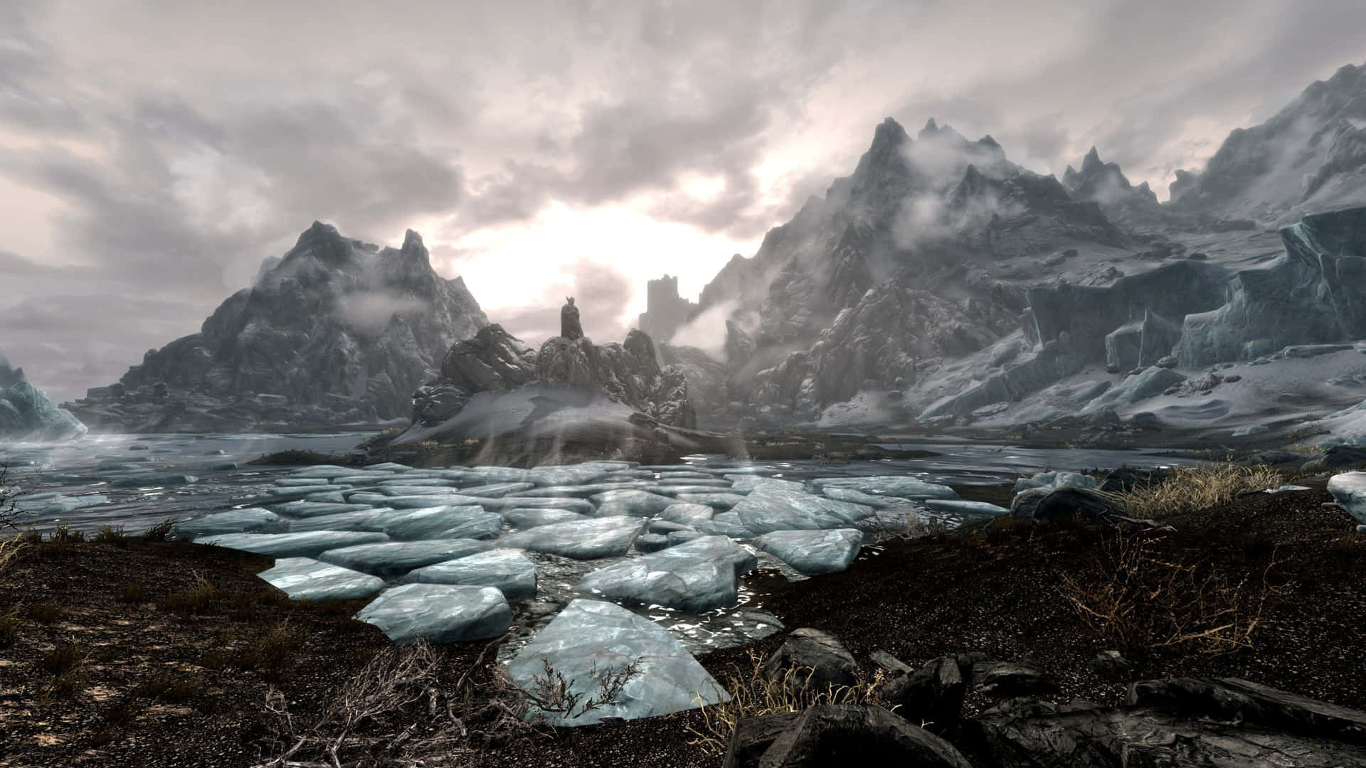 2560 X 1440 Skyrim Winter Frozen Lake Background