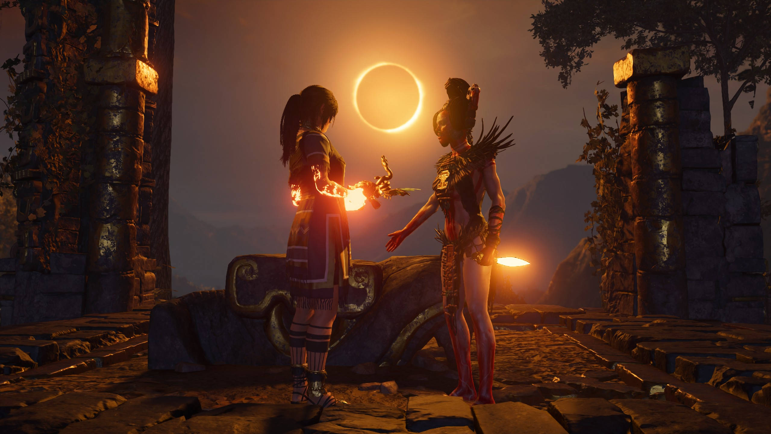 2560 X 1440 Tomb Raider Lara And Priestess Background