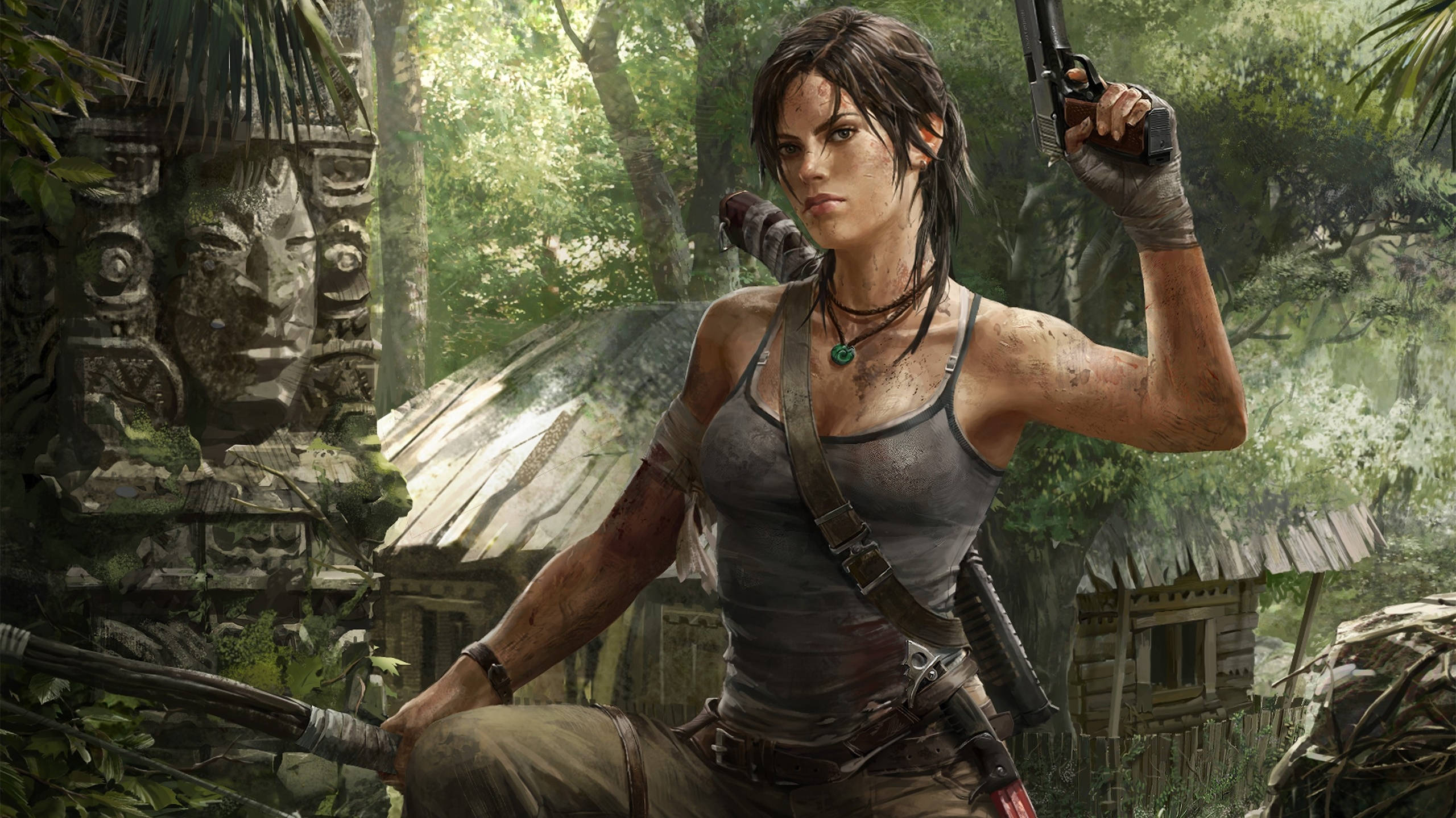 2560 X 1440 Tomb Raider Lara In Forest Background