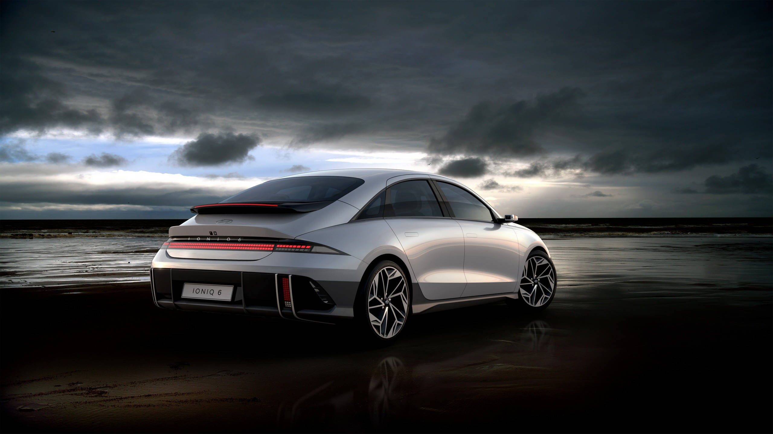 2560x1440 Car White Hyundai Ioniq 6 Background