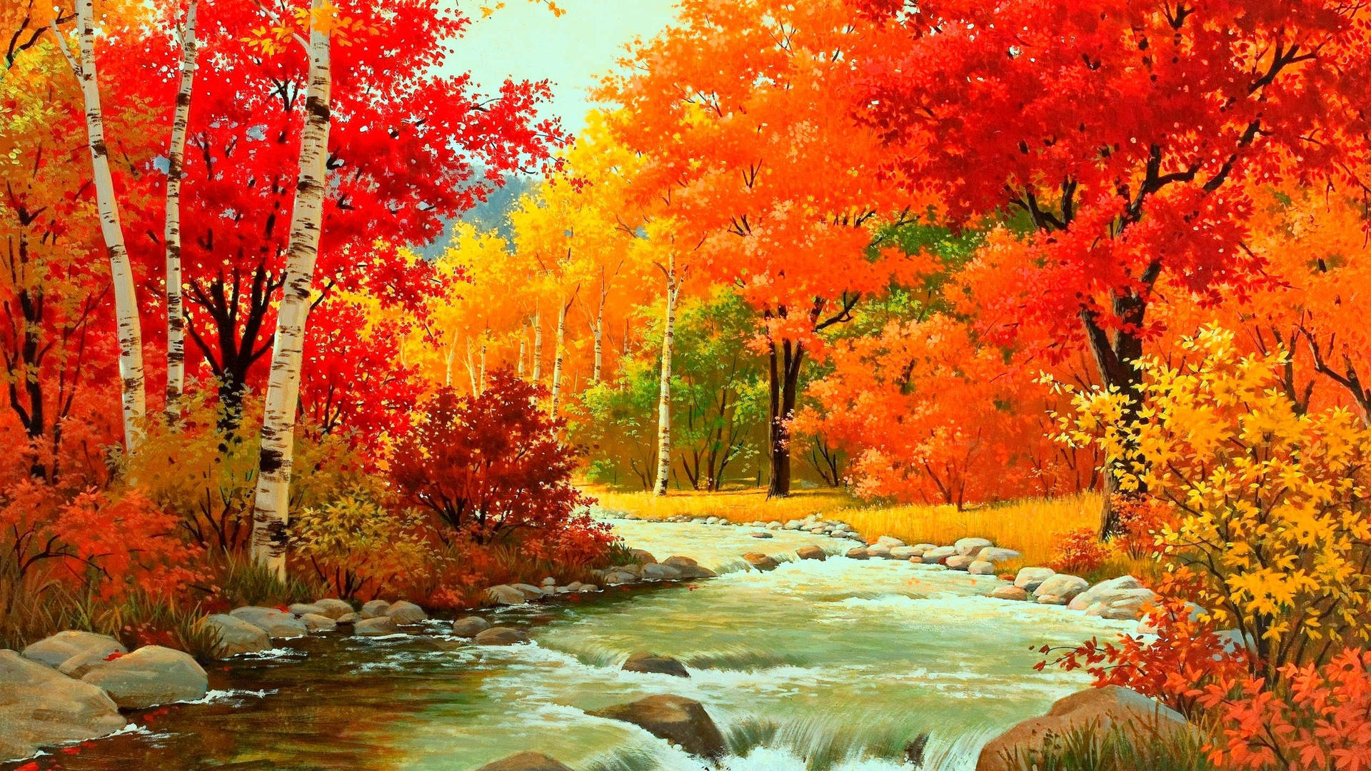 2560x1440 Fall Stream And Trees Background