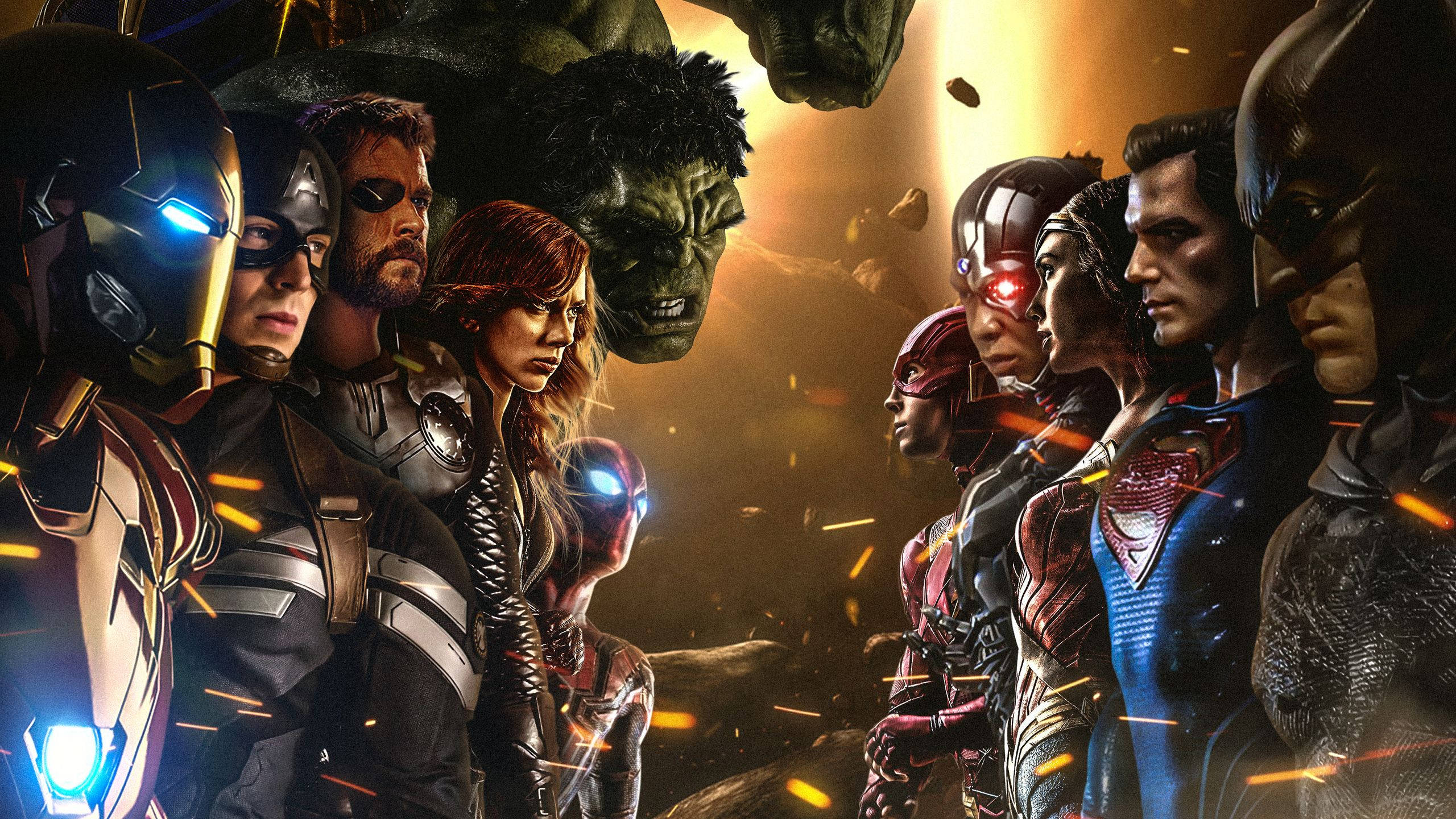 2560x1440 Marvel Avengers Justice League Background